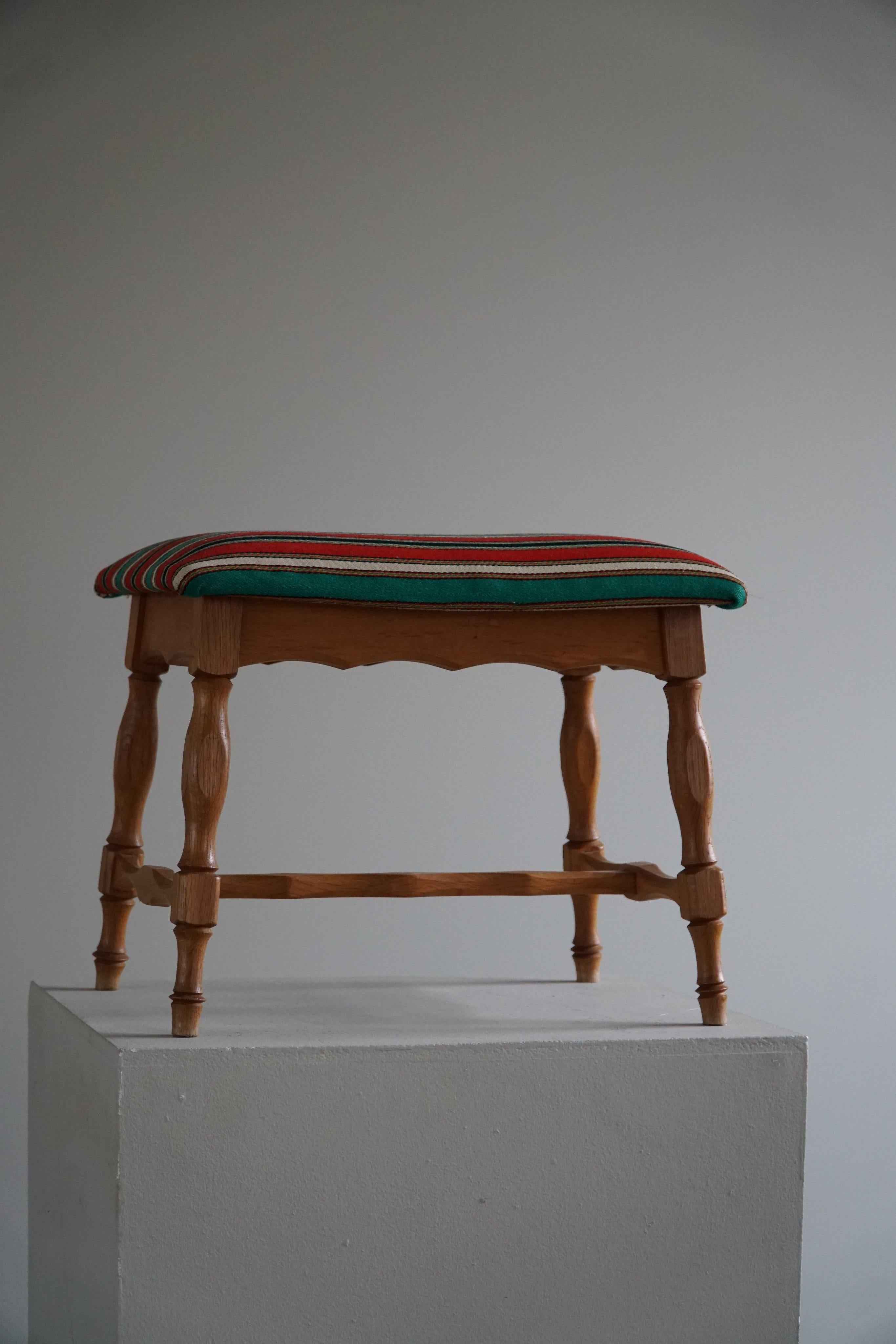 Stool in Oak and Fabric by a Danish Cabinetmaker, 1950s 3