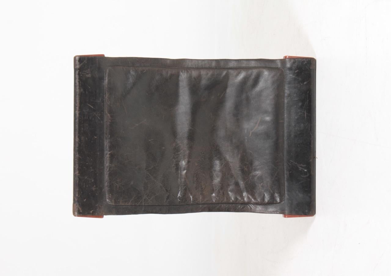 Stool in Patinated Leather Designed by Ejner Larsen & Bender Madsen, 1950s 2