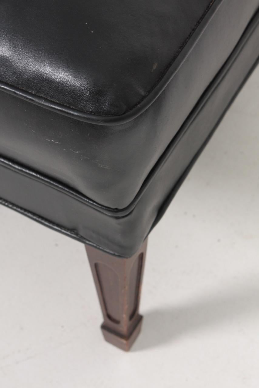 Scandinavian Modern Stool in Patinated Leather Designed by Frits Henningsen, 1940s