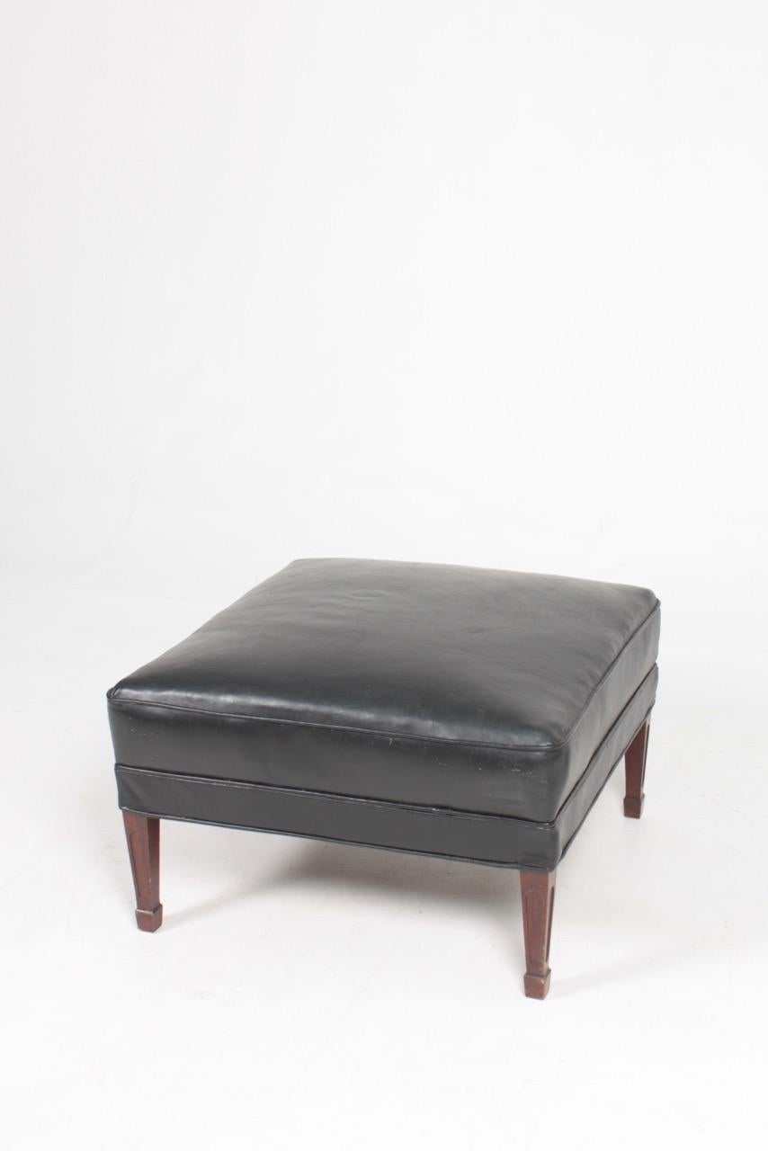 Danish Stool in Patinated Leather Designed by Frits Henningsen, 1940s