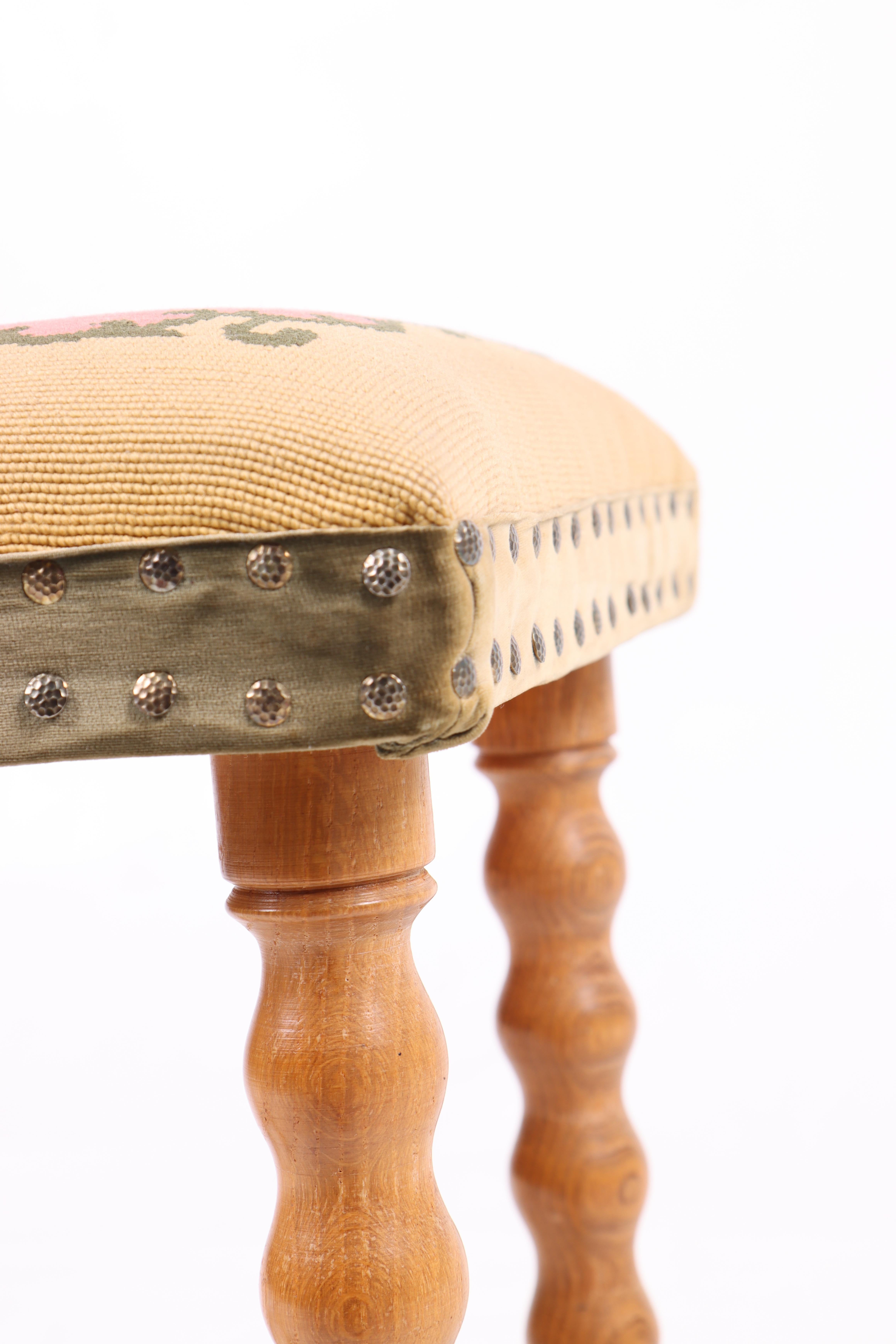 Stool in solid oak and fabric, designed and made in Denmark. Great original condition.
