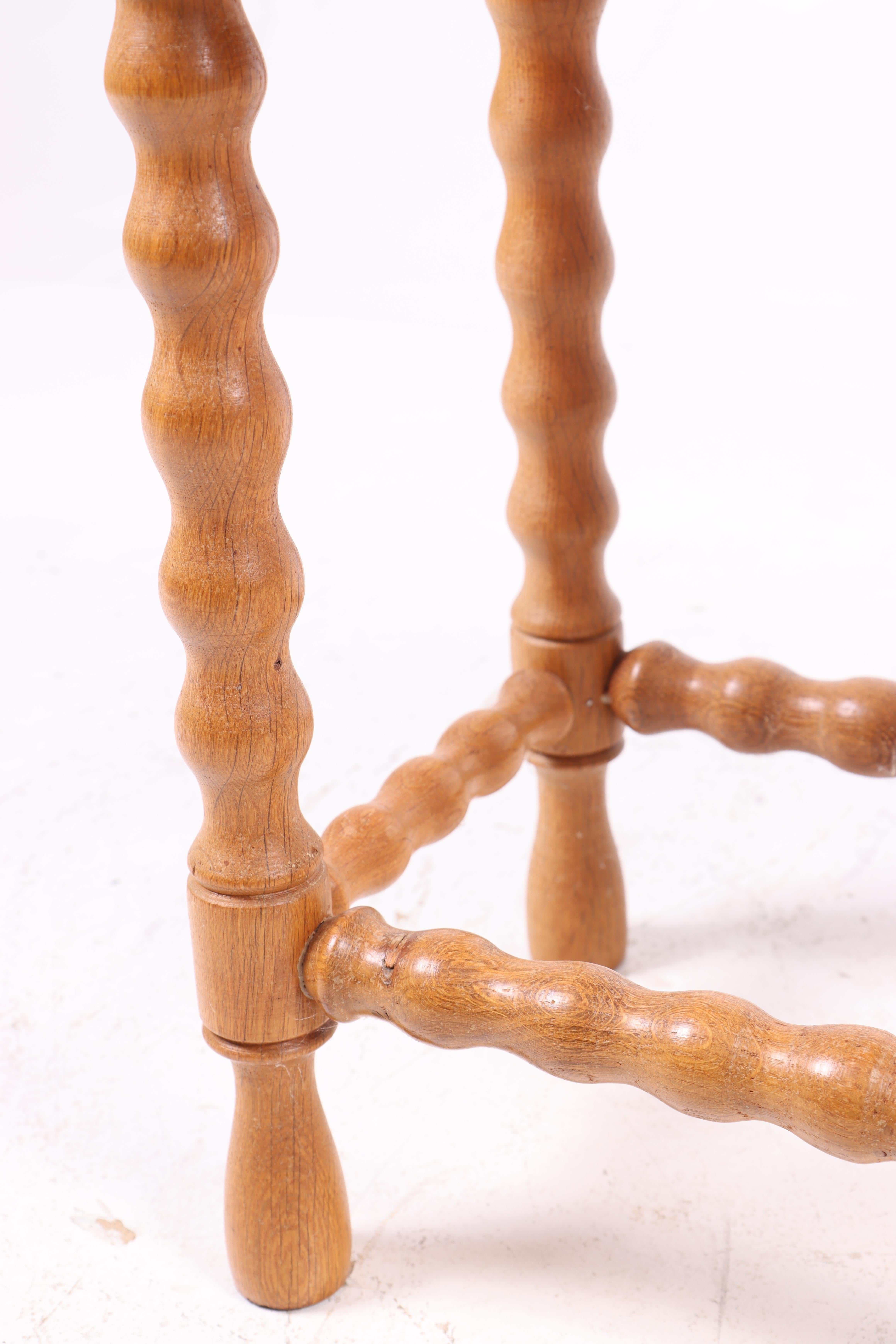 Danish Stool in Patinated Oak and Fabric, Made in Denmark, 1950s For Sale