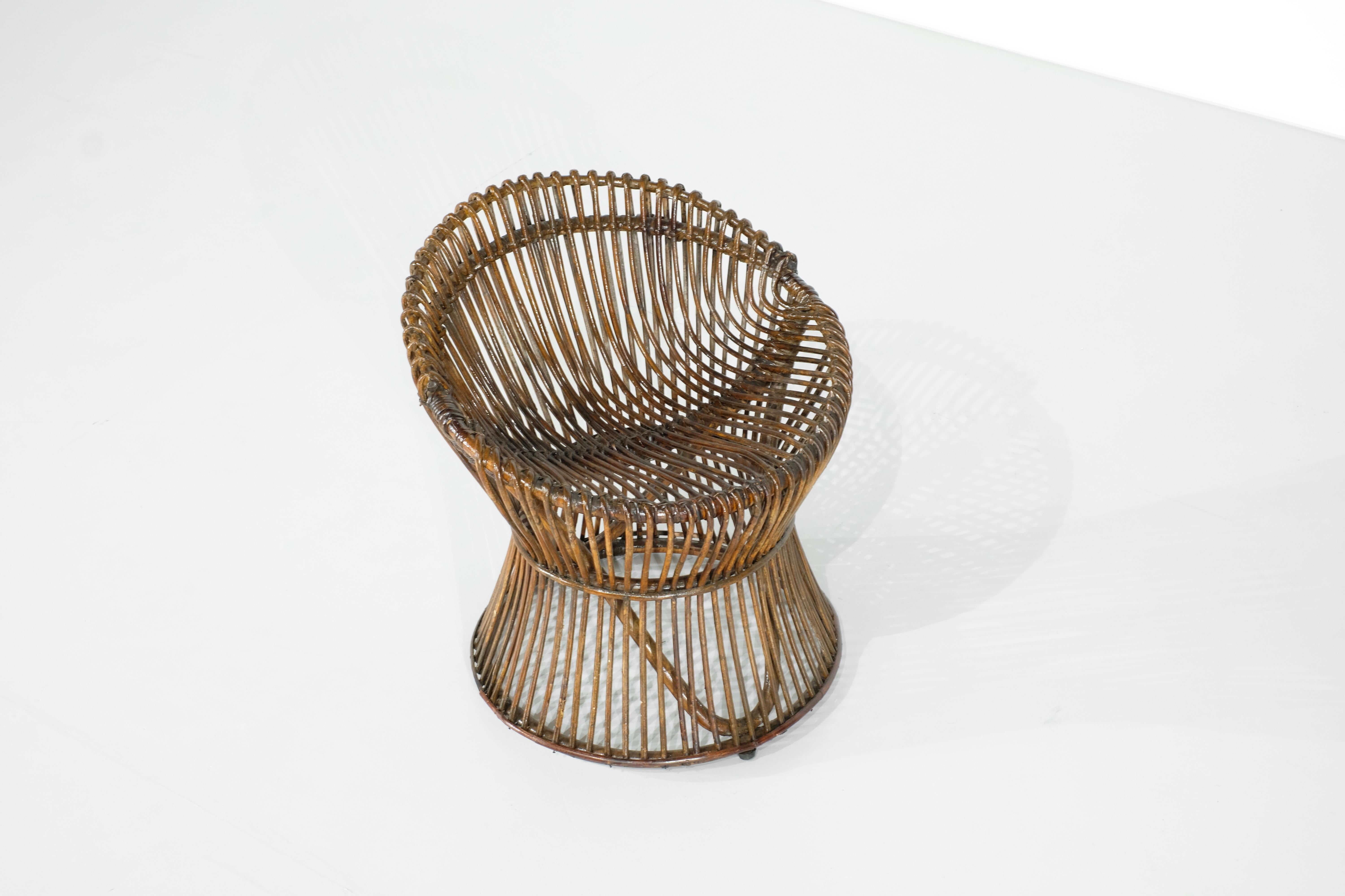 Bambù Sgabello in stile rattan Franco Albini Italia, anni '60. in vendita