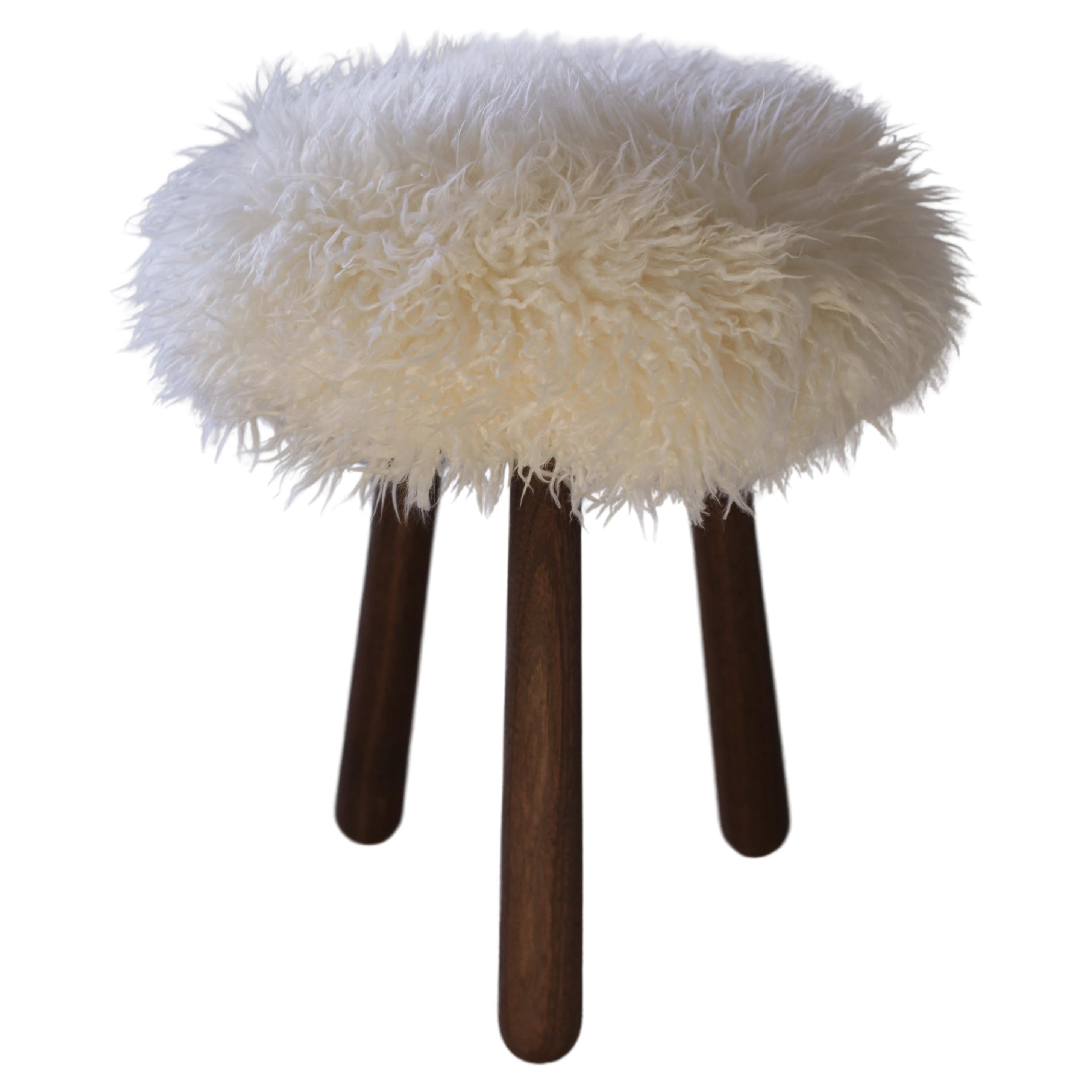 Stool in Shearling and Walnut by Boyd & Allister For Sale