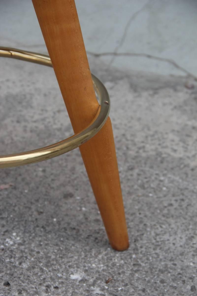 Particular stool in sheepskin wood and brass design Italian, 1950.
 