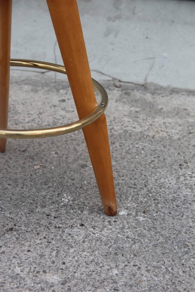 Stool in Sheepskin Wood and Brass Design Italian Mid-century Modern  For Sale 2