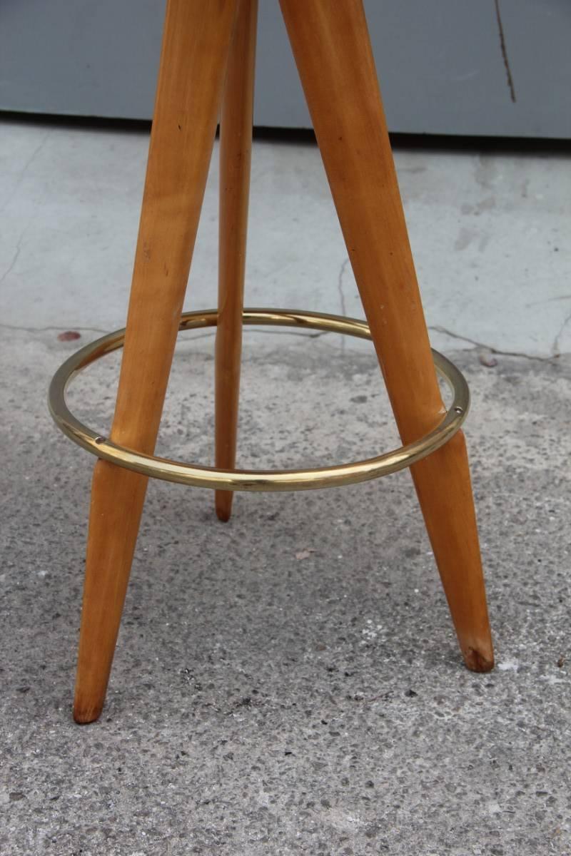 Stool in Sheepskin Wood and Brass Design Italian Mid-century Modern  For Sale 3