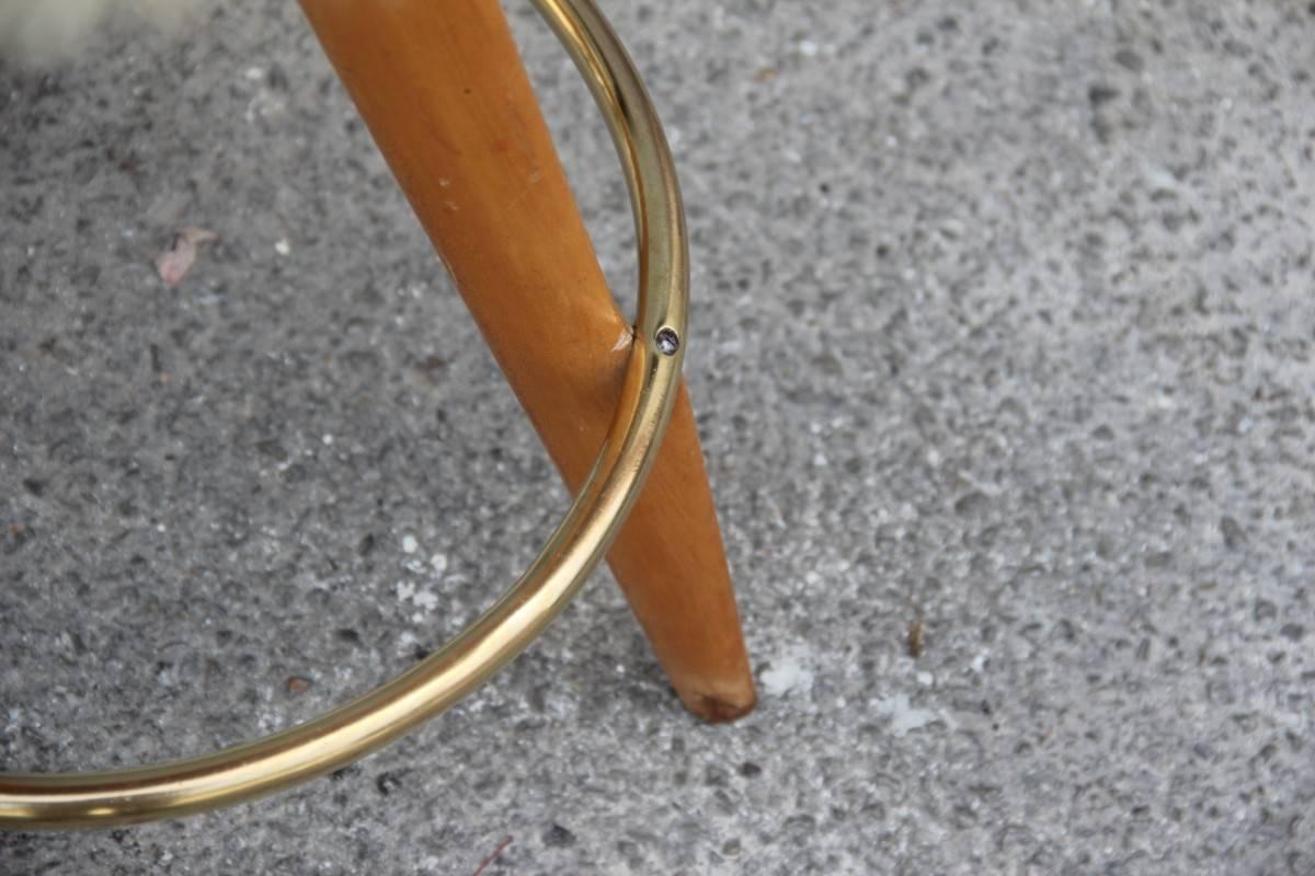 Stool in Sheepskin Wood and Brass Design Italian Mid-century Modern For Sale 4