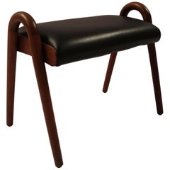 Stool in Teak and Black Classic Leather Designed by Vilhelm Lauritzen, 1960s