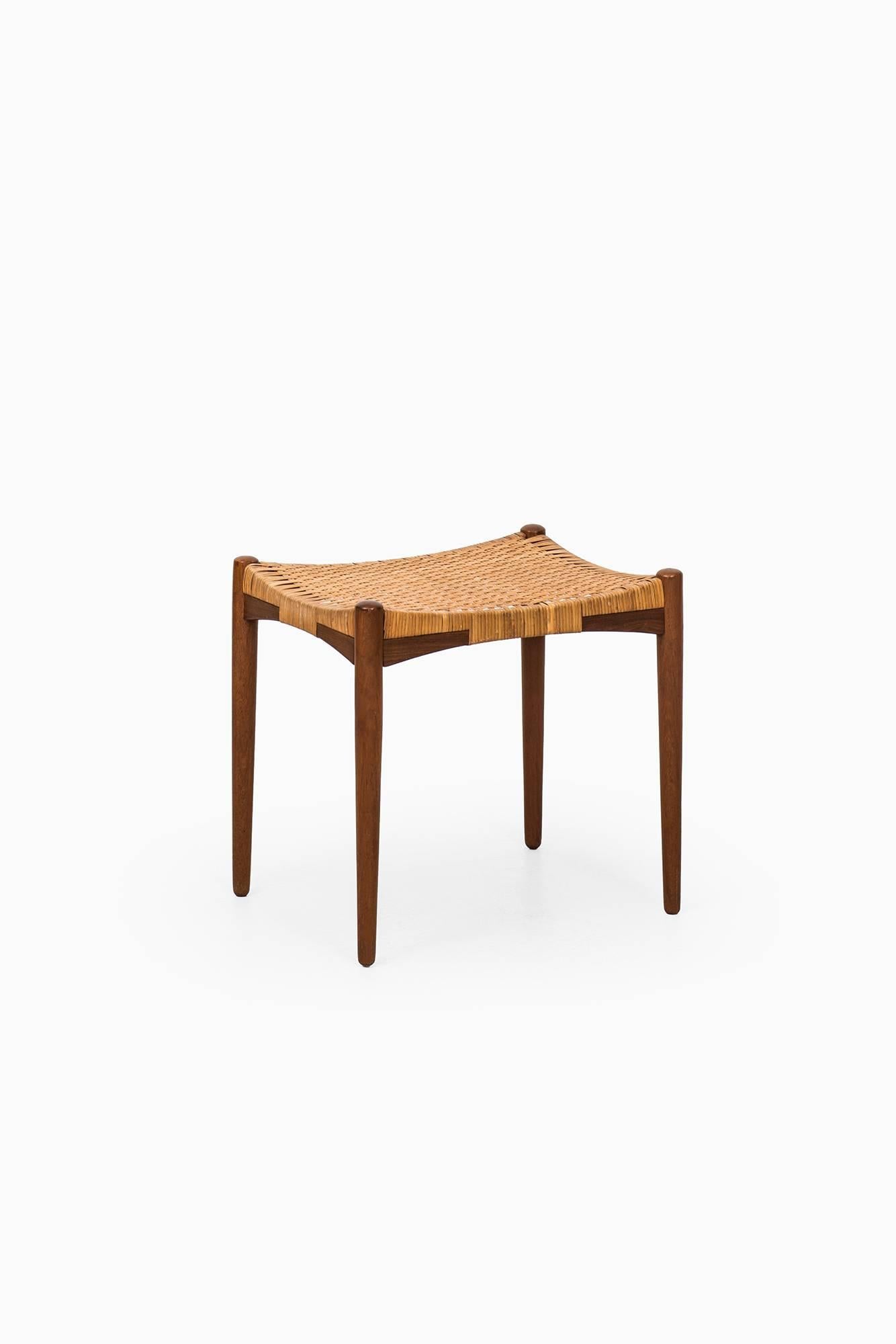 Danish Stool in Teak and Cane Attributed to Aksel Bender Madsen & Ejnar Larsen For Sale