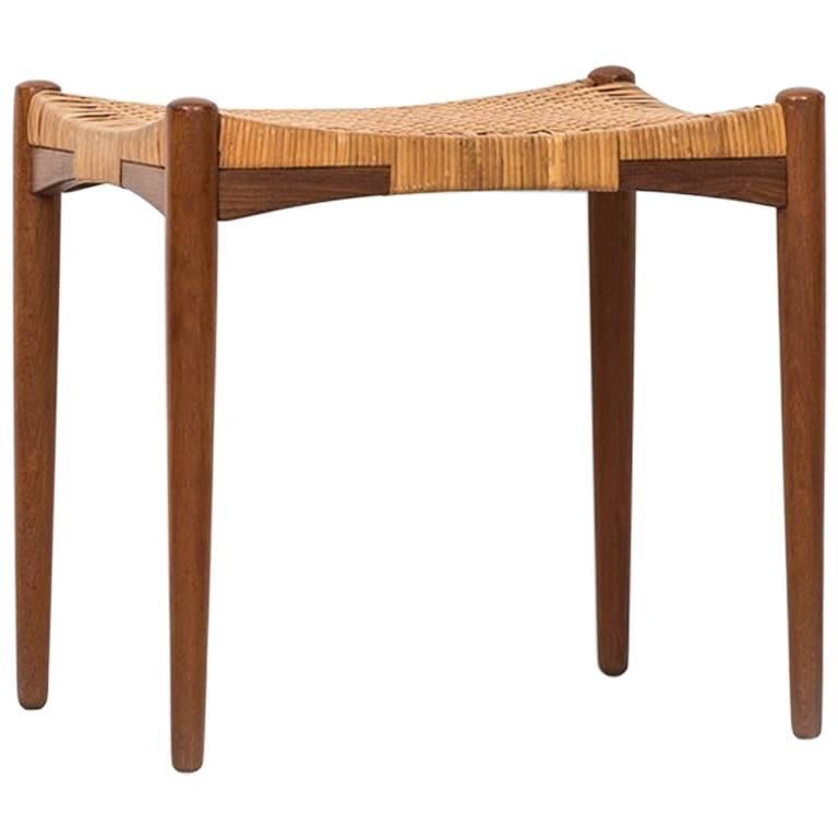 Stool in Teak and Cane Attributed to Aksel Bender Madsen & Ejnar Larsen