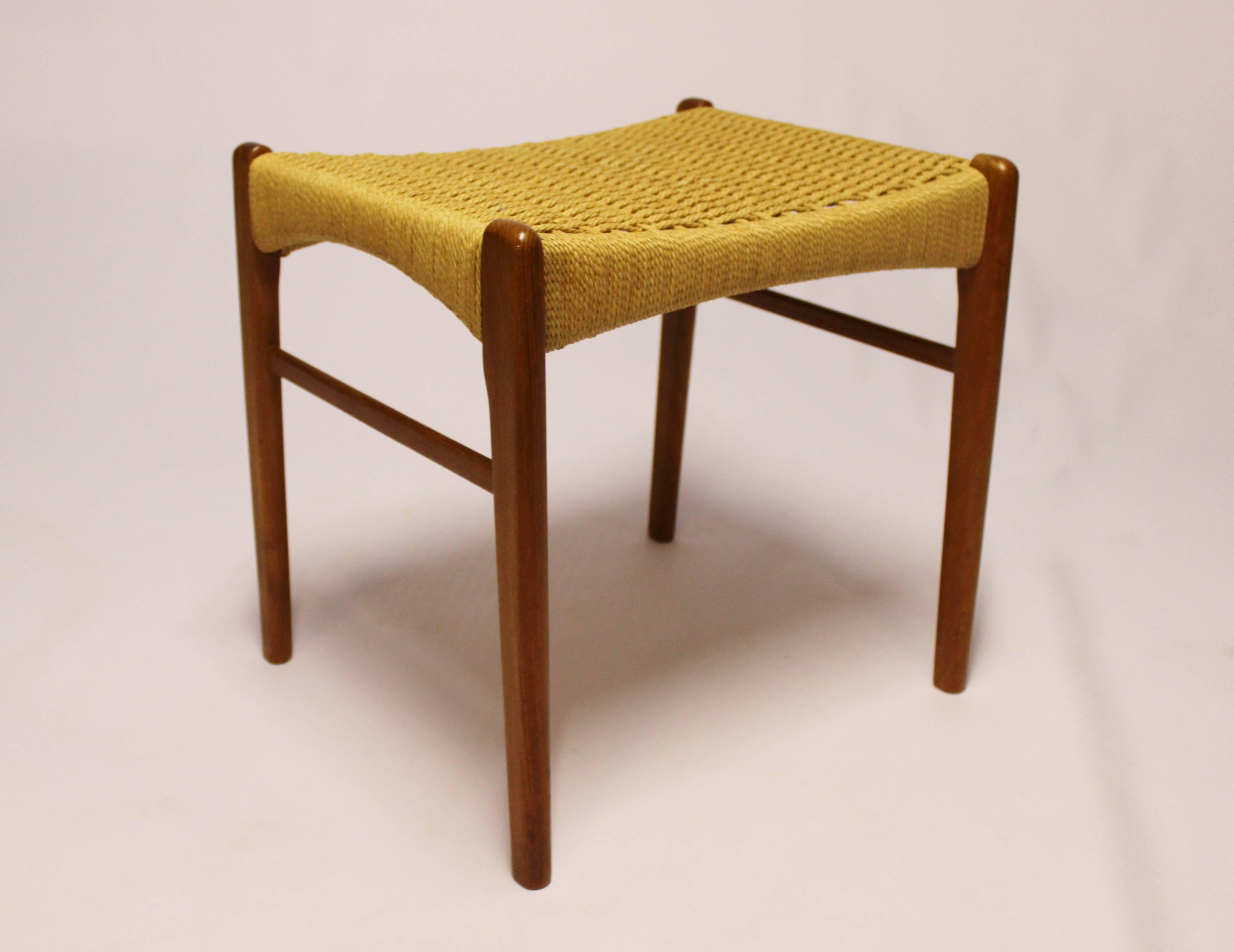 Danish Stool in Teak and Papercord by Glyngøre Furniture Factory, 1960s