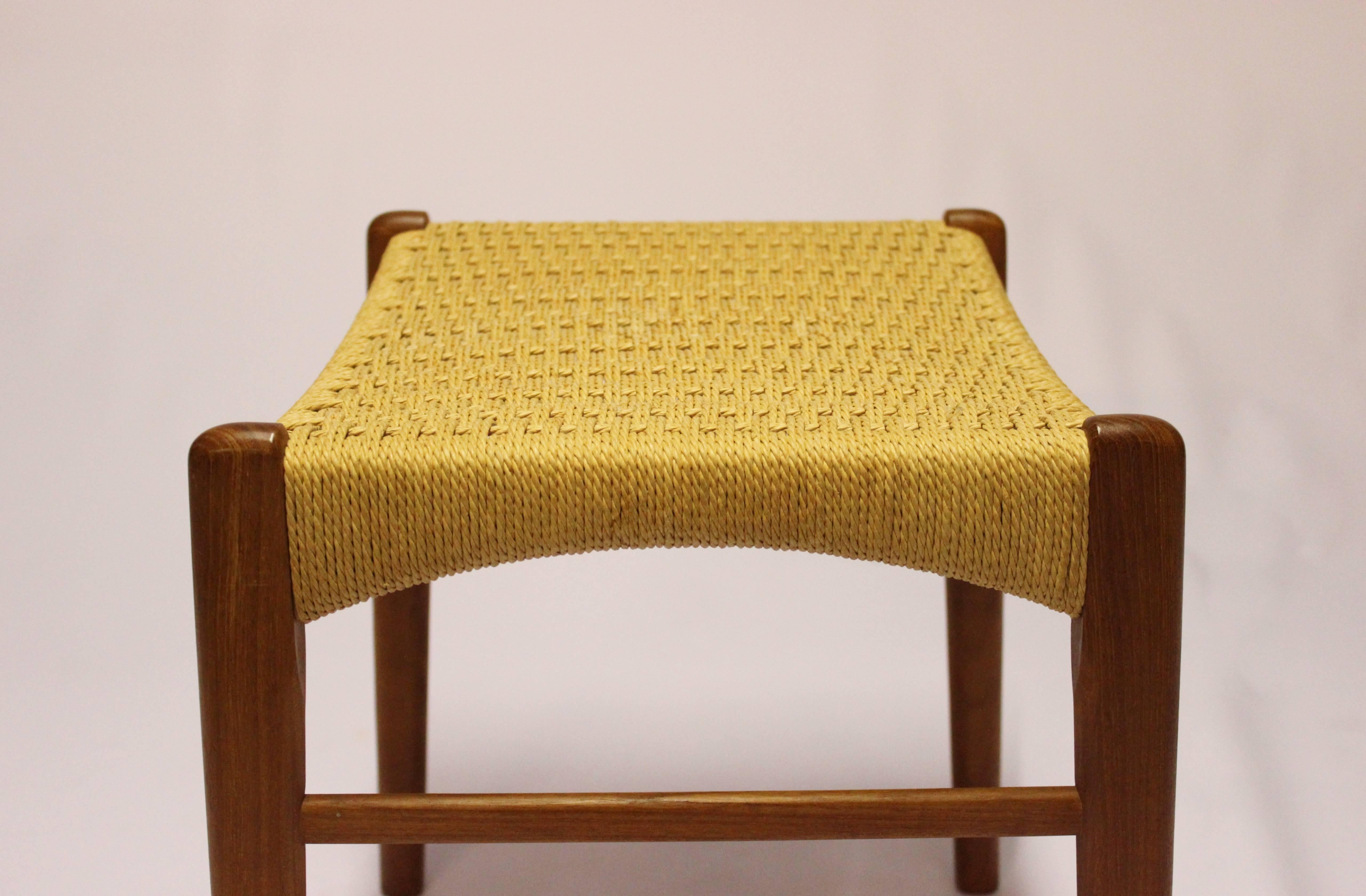 Stool in Teak and Papercord by Glyngøre Furniture Factory, 1960s 1