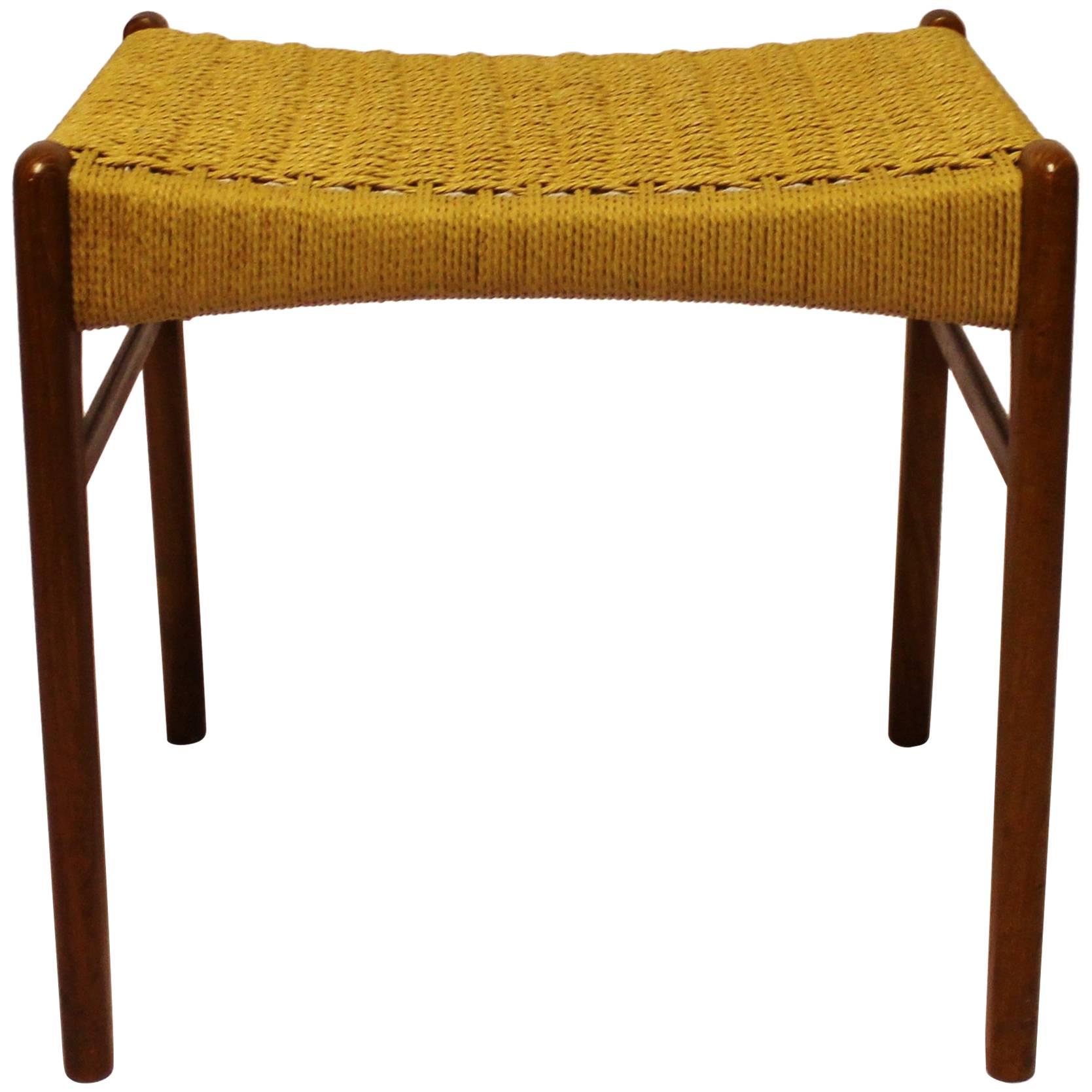 Stool in Teak and Papercord by Glyngøre Furniture Factory, 1960s