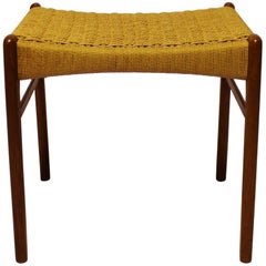 Stool in Teak and Papercord by Glyngøre Furniture Factory, 1960s