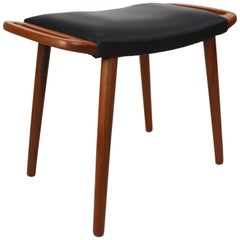 Stool in Teak and Upholstered with Black Elegance Leather of Danish Design, 1960