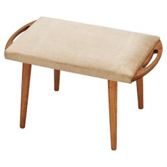 Used Stool in Teak and Yellow Upholstery 