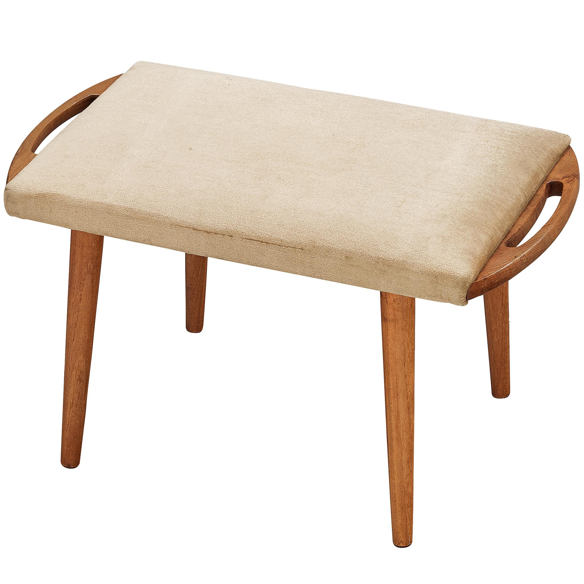 Stool in Teak and Yellow Upholstery For Sale