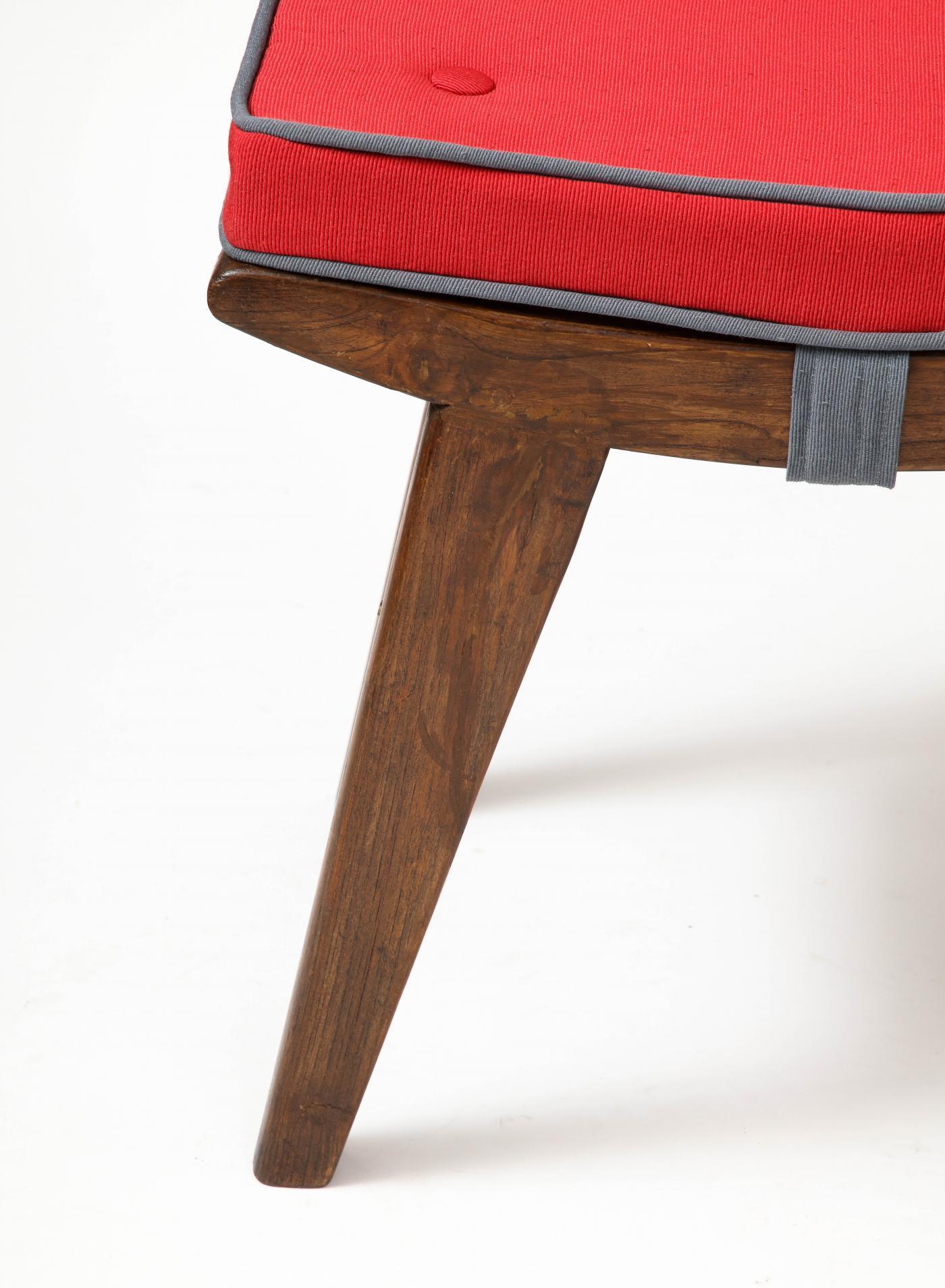 Stool in Teak, Cane and Upholstery by Pierre Jeanneret, Chandigarh, c. 1959 For Sale 5