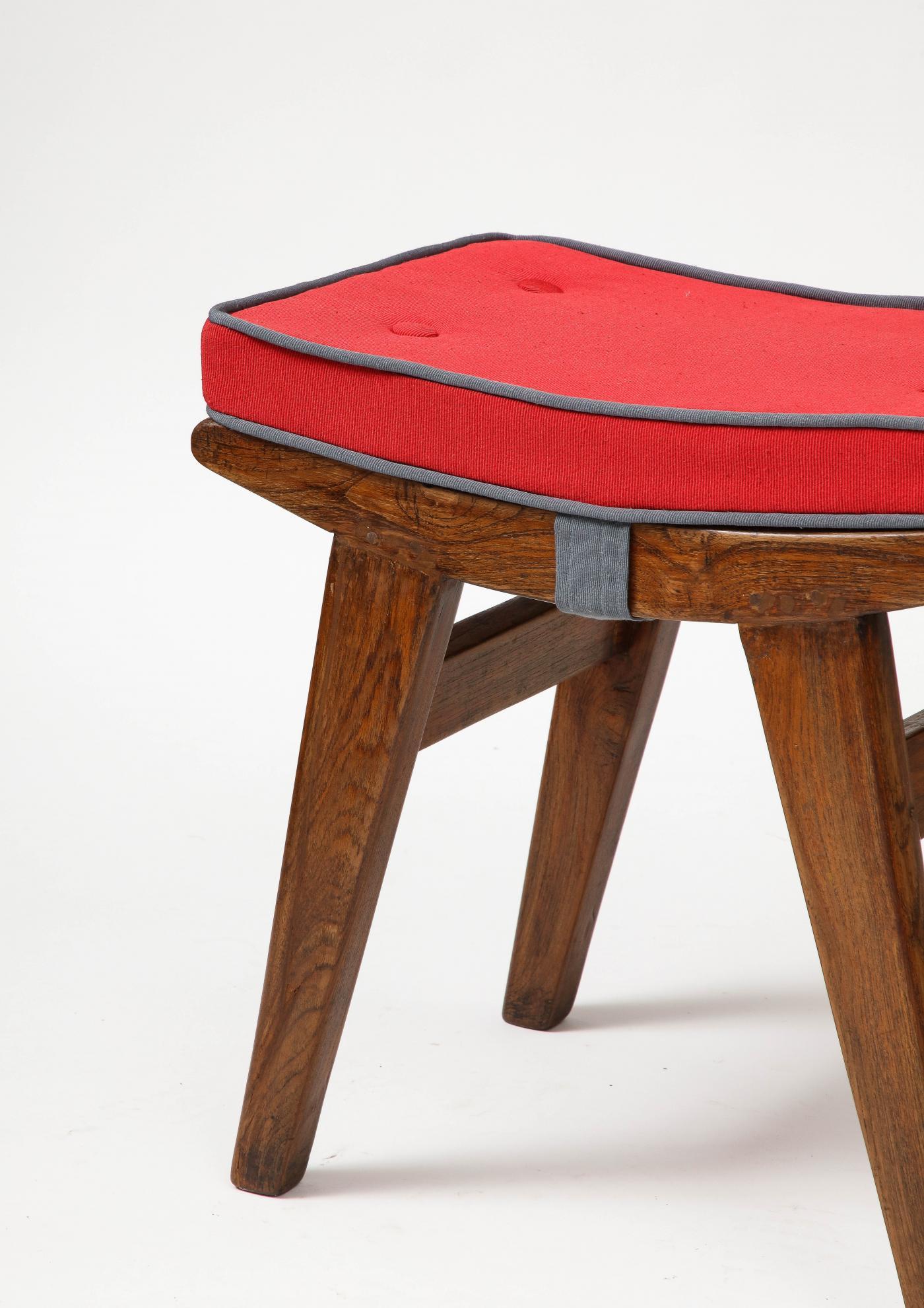 Stool in Teak, Cane and Upholstery by Pierre Jeanneret, Chandigarh, c. 1959 For Sale 6