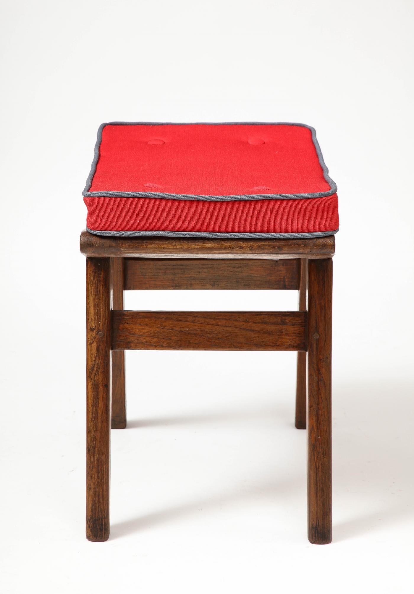 20th Century Stool in Teak, Cane and Upholstery by Pierre Jeanneret, Chandigarh, c. 1959 For Sale