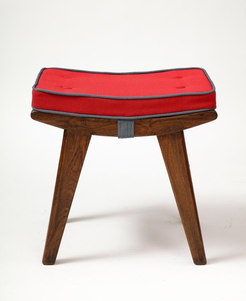 Stool in Teak, Cane and Upholstery by Pierre Jeanneret, Chandigarh, c. 1959 For Sale 3