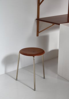Tabouret en contreplaqué de teck et acier de Fritz Hansen, Copenhague, années 1960