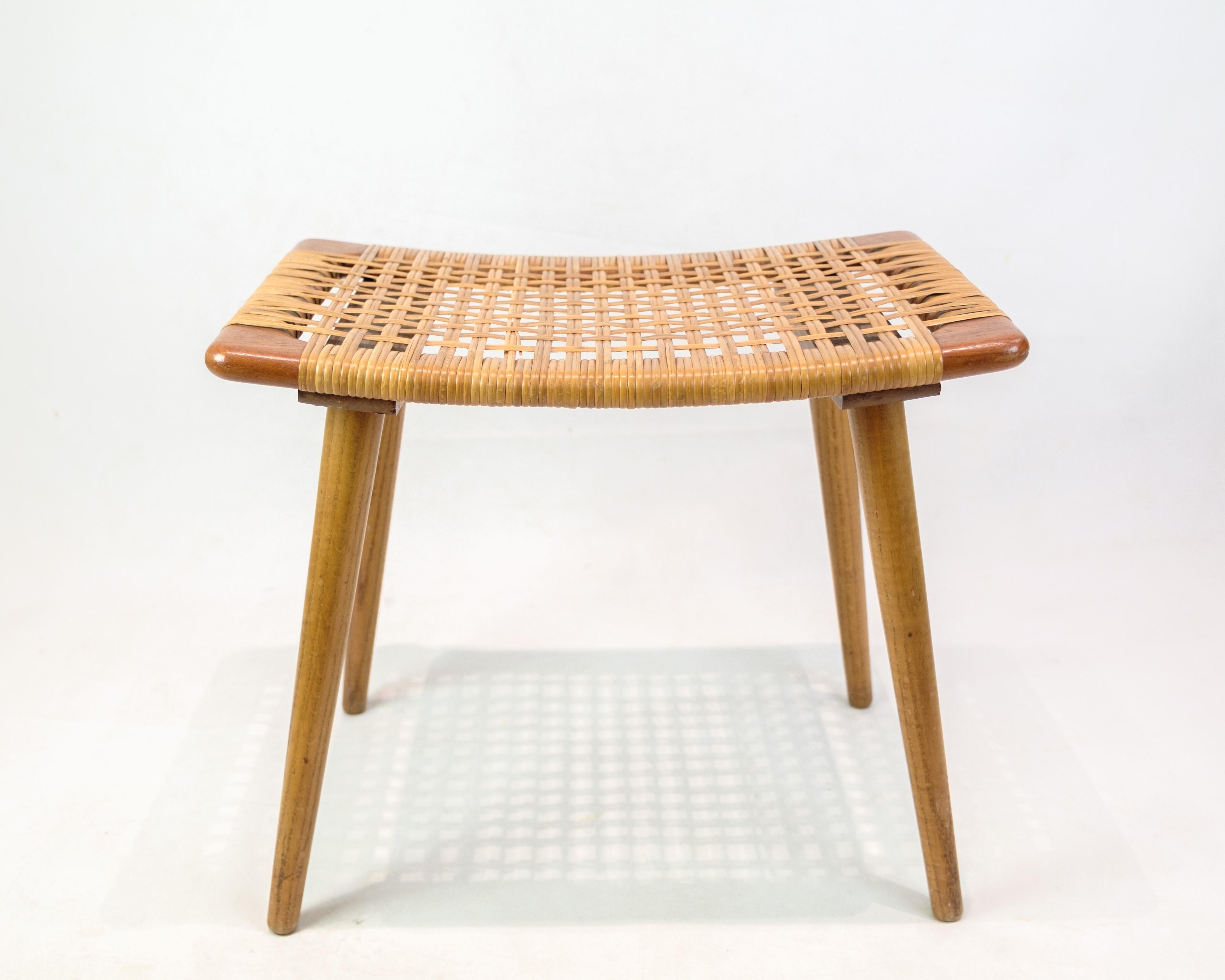 Taburete De Teca Y Mimbre De Salvia, Diseño Danés De Los Años 60 en venta 5