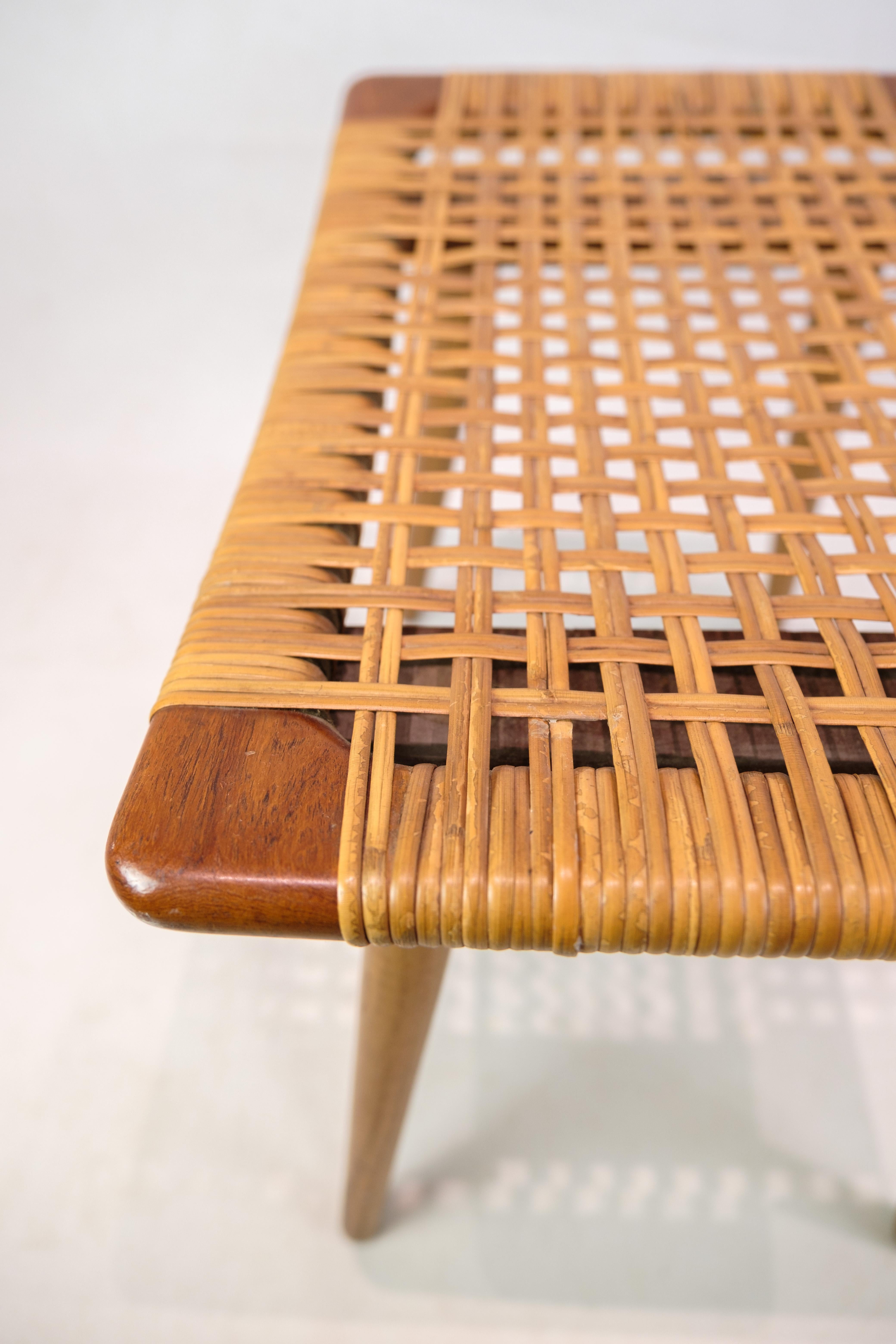 Taburete De Teca Y Mimbre De Salvia, Diseño Danés De Los Años 60 en venta 1