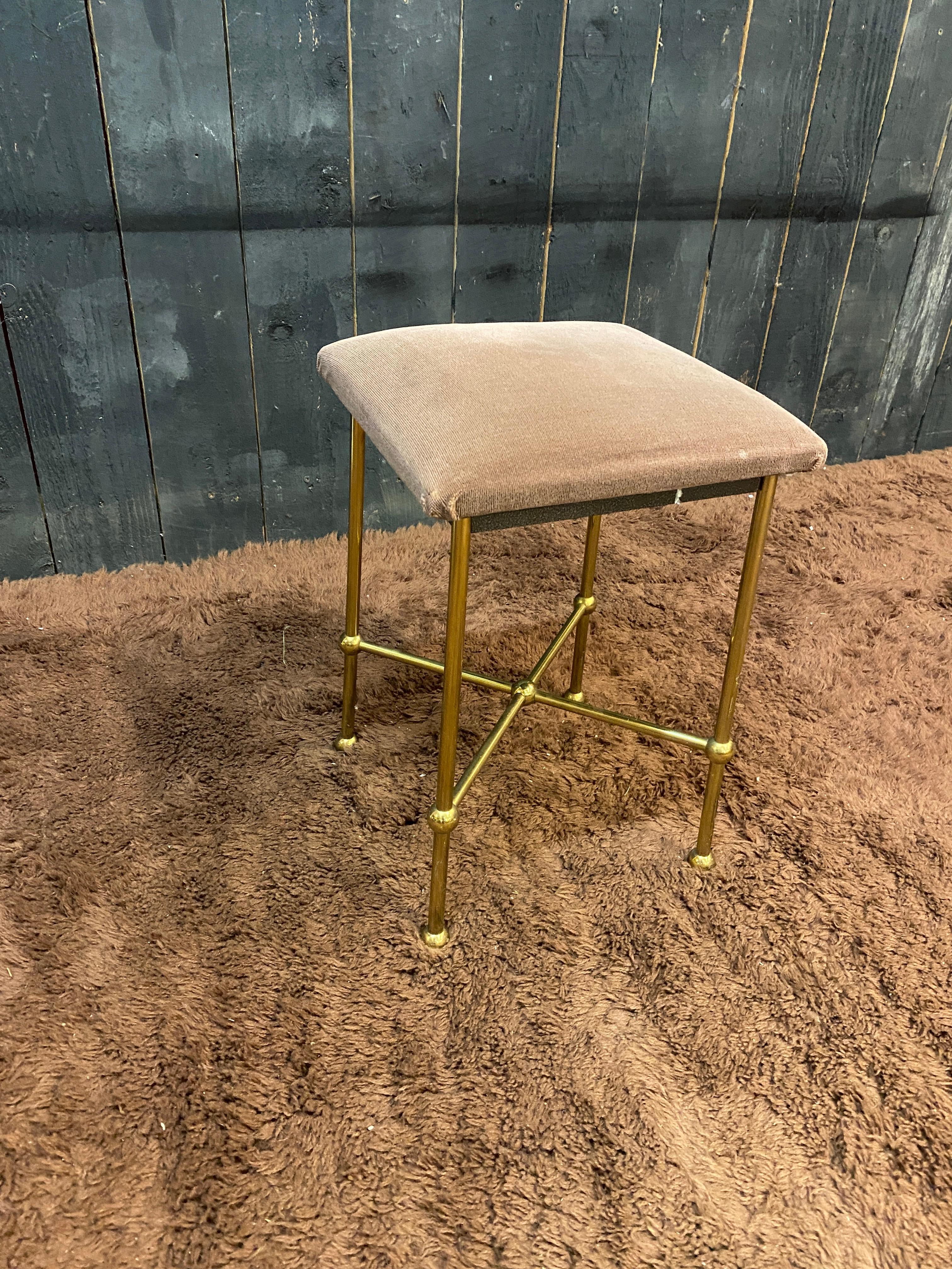 French stool in the Baguès style, Jansen, high quality brass base For Sale