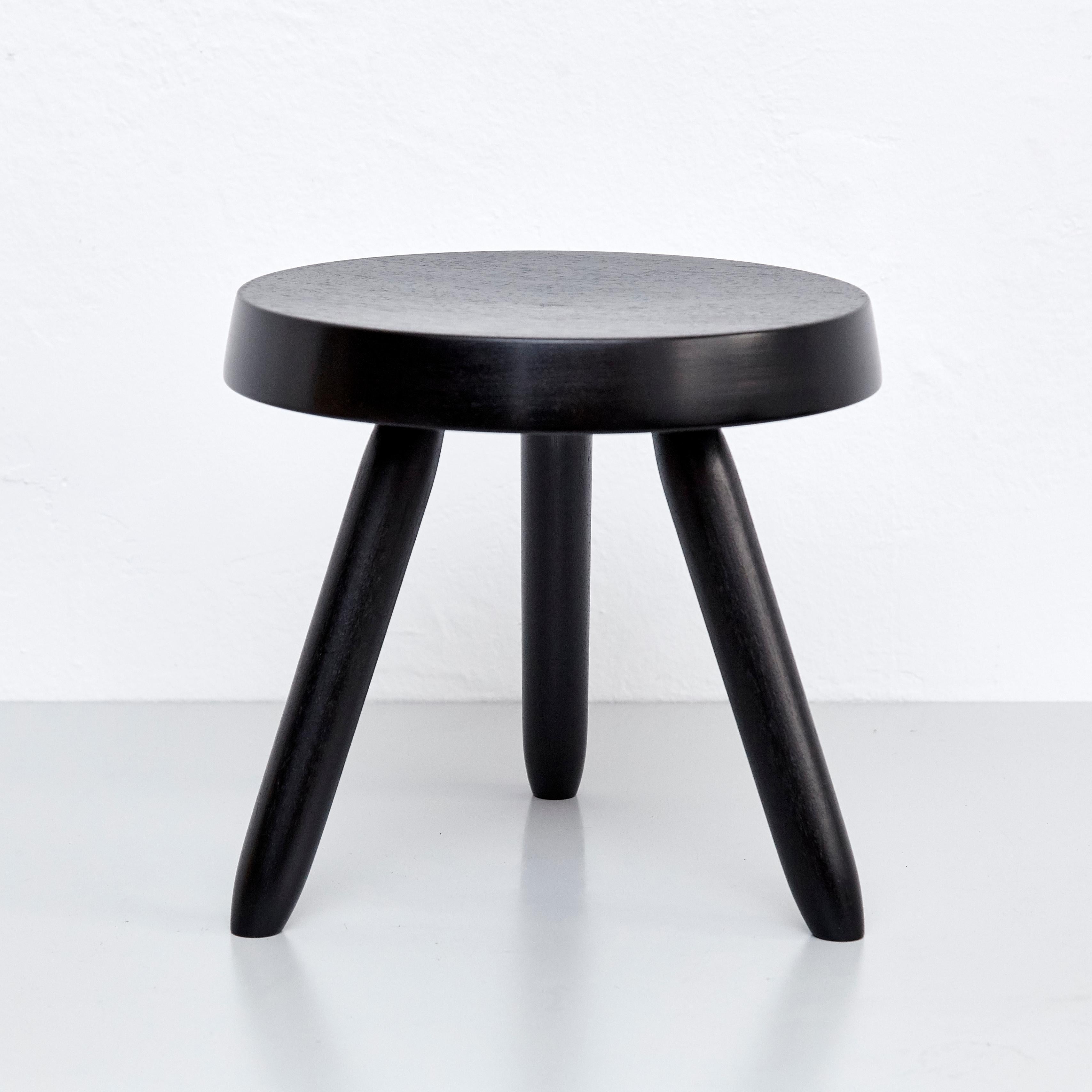 Stool designed in the style of Charlotte Perriand.
Made by unknown manufacturer.

We offer free worldwide shipping for this piece.

In good original condition, preserving a beautiful patina, with minor wear consistent with age and use. 

Charlotte
