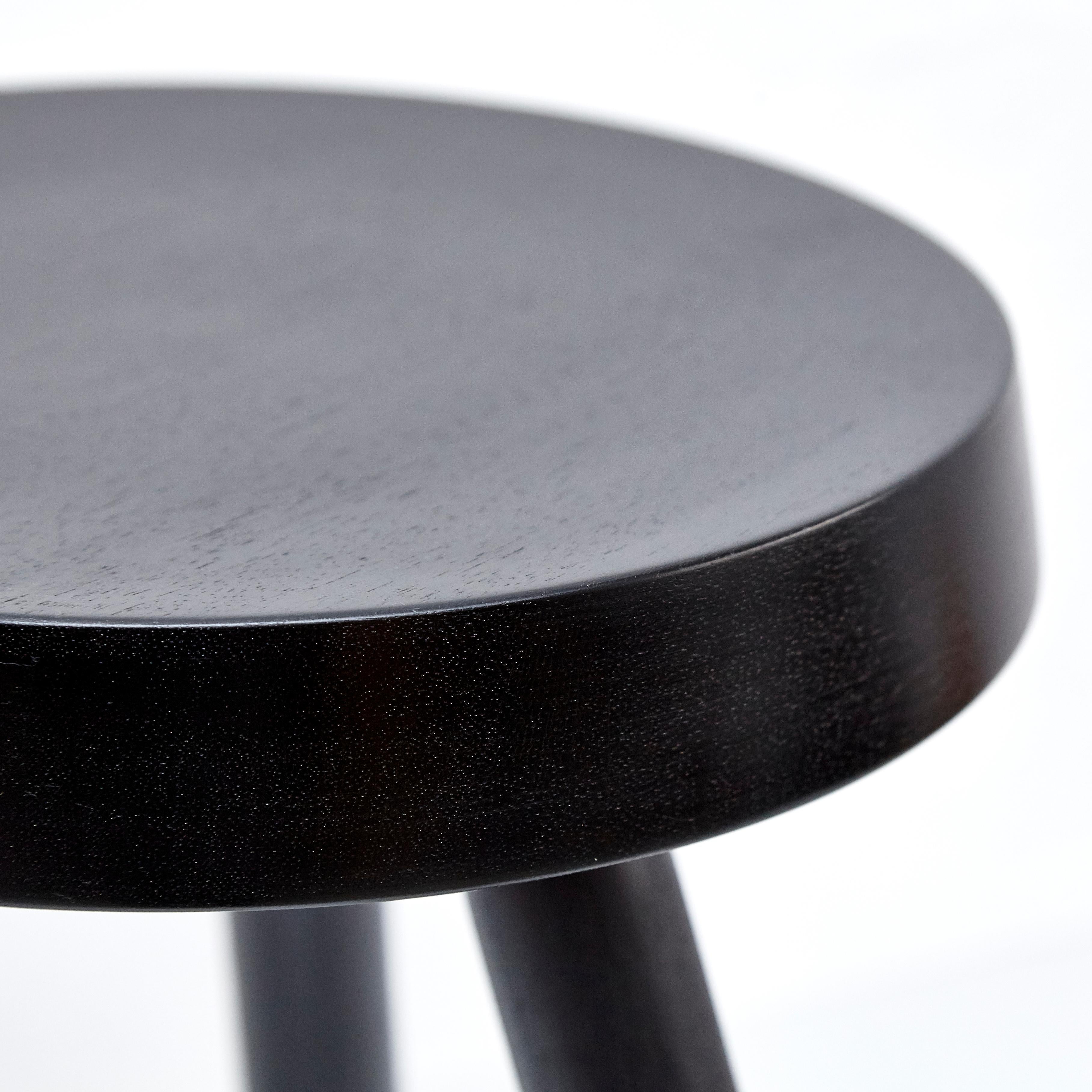 French After Charlotte Perriand, Mid Century Modern Black Wood Stool - Free Shipping