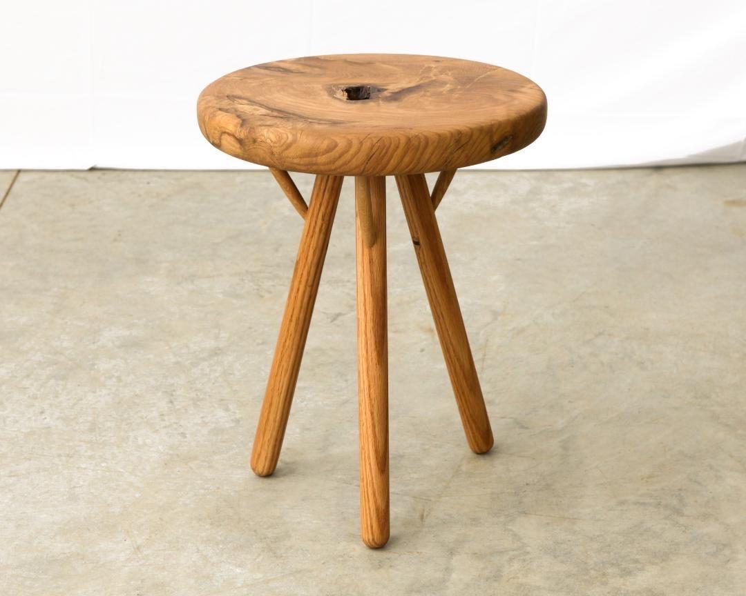 Mid-Century Modern Stool in White Oak Burl by Michael Rozell, USA, 2021 For Sale