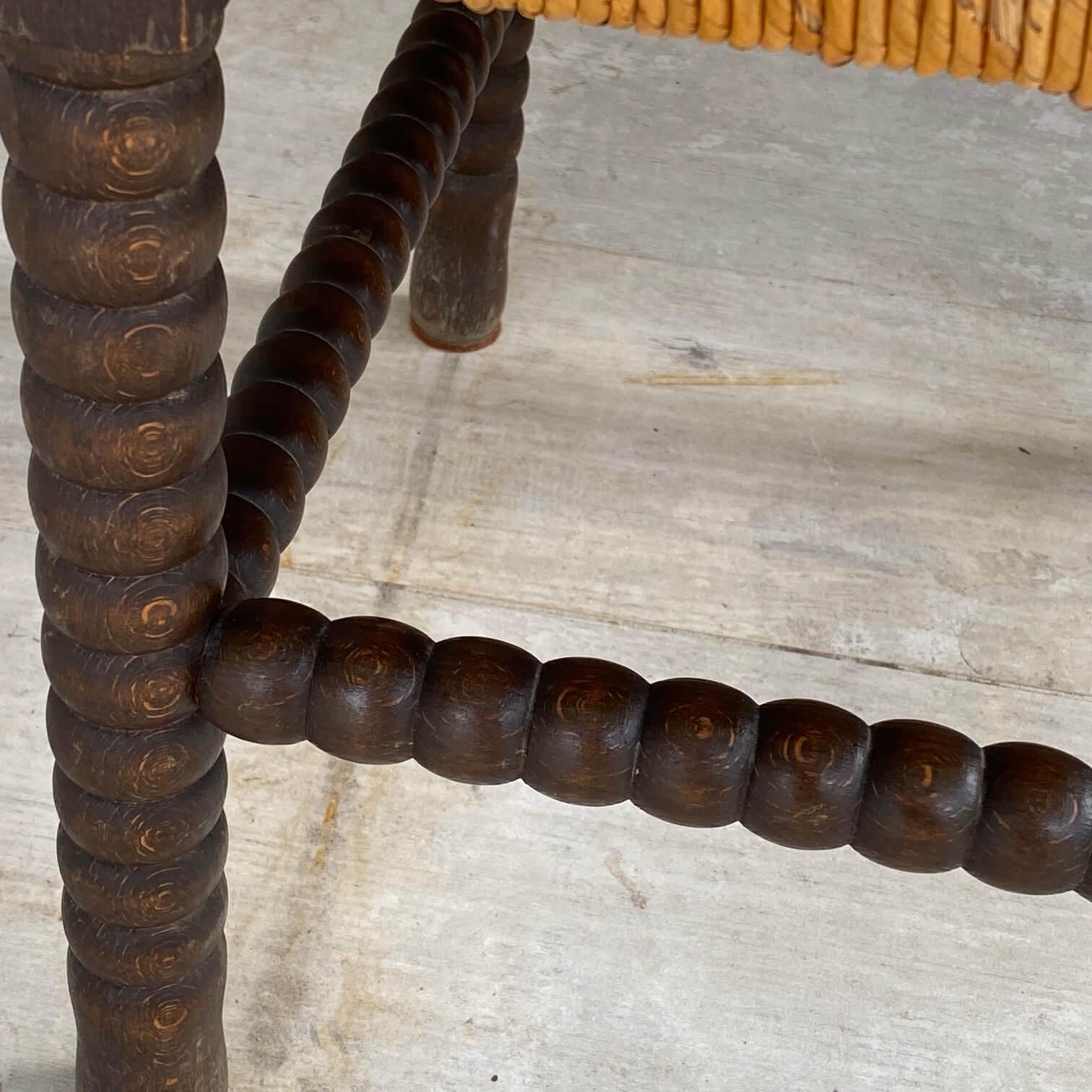 Stool in Wood and Straw, Brown and Yellow, France 1970, French Riviera 4