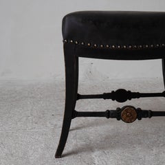 Stool Karl Johan Swedish 1810-1840 Black Leather Seat, Sweden