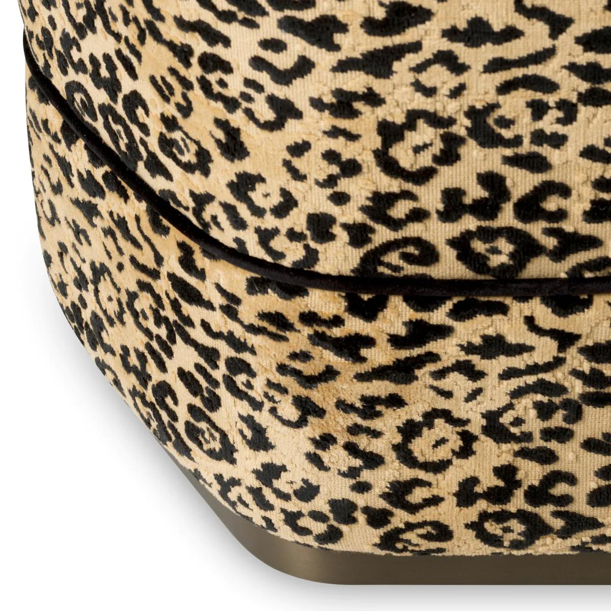 Stool, Leopard Camel Fabric, Bronze Finish Base For Sale 1