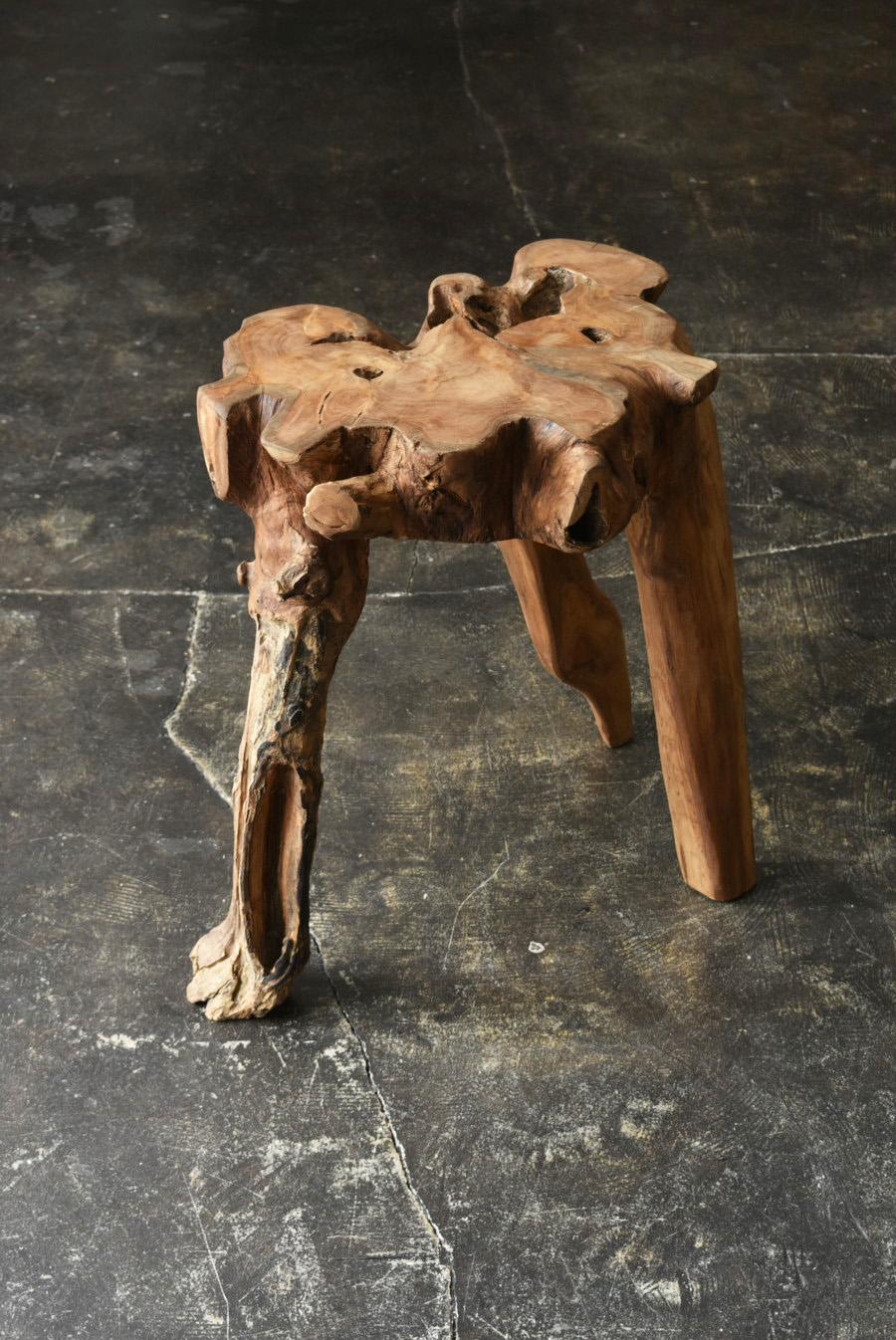 Hand-Carved Old Stool Made from Indonesian Tree Roots /Primitive Design/20th Century
