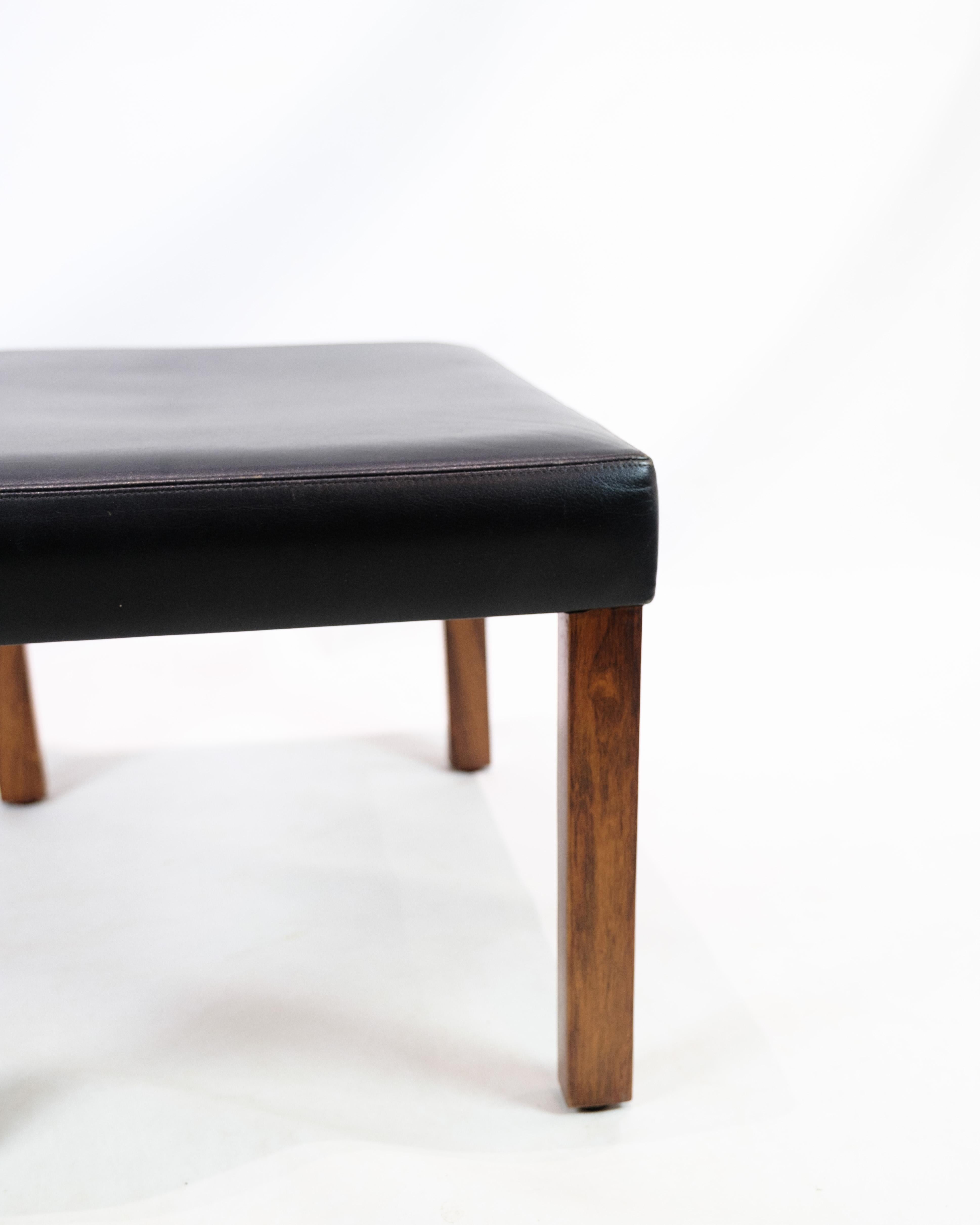 Stool Made In Black Leather With Rosewood Legs, Danish Design From 1960s In Good Condition For Sale In Lejre, DK