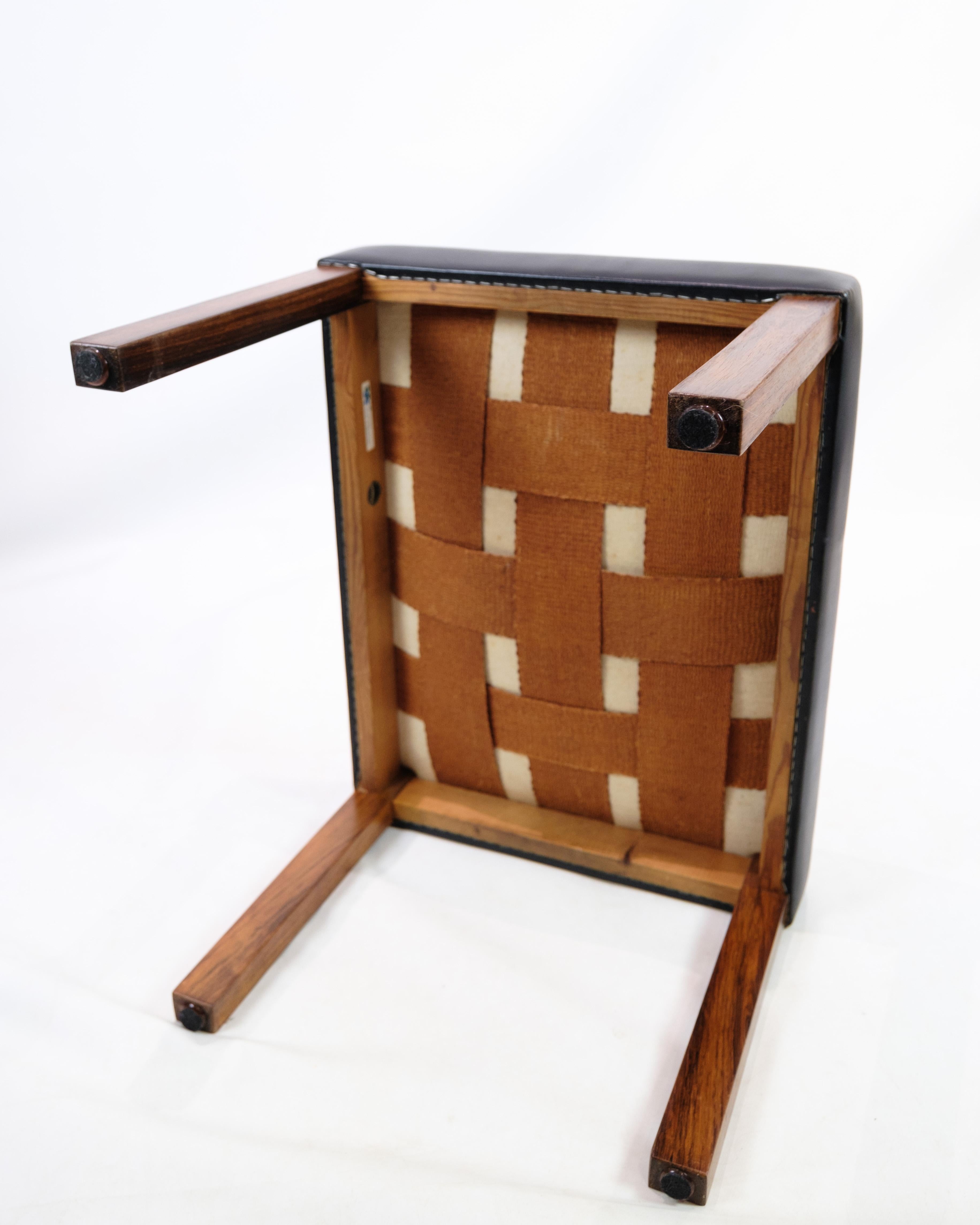 Mid-20th Century Stool Made In Black Leather With Rosewood Legs, Danish Design From 1960s For Sale