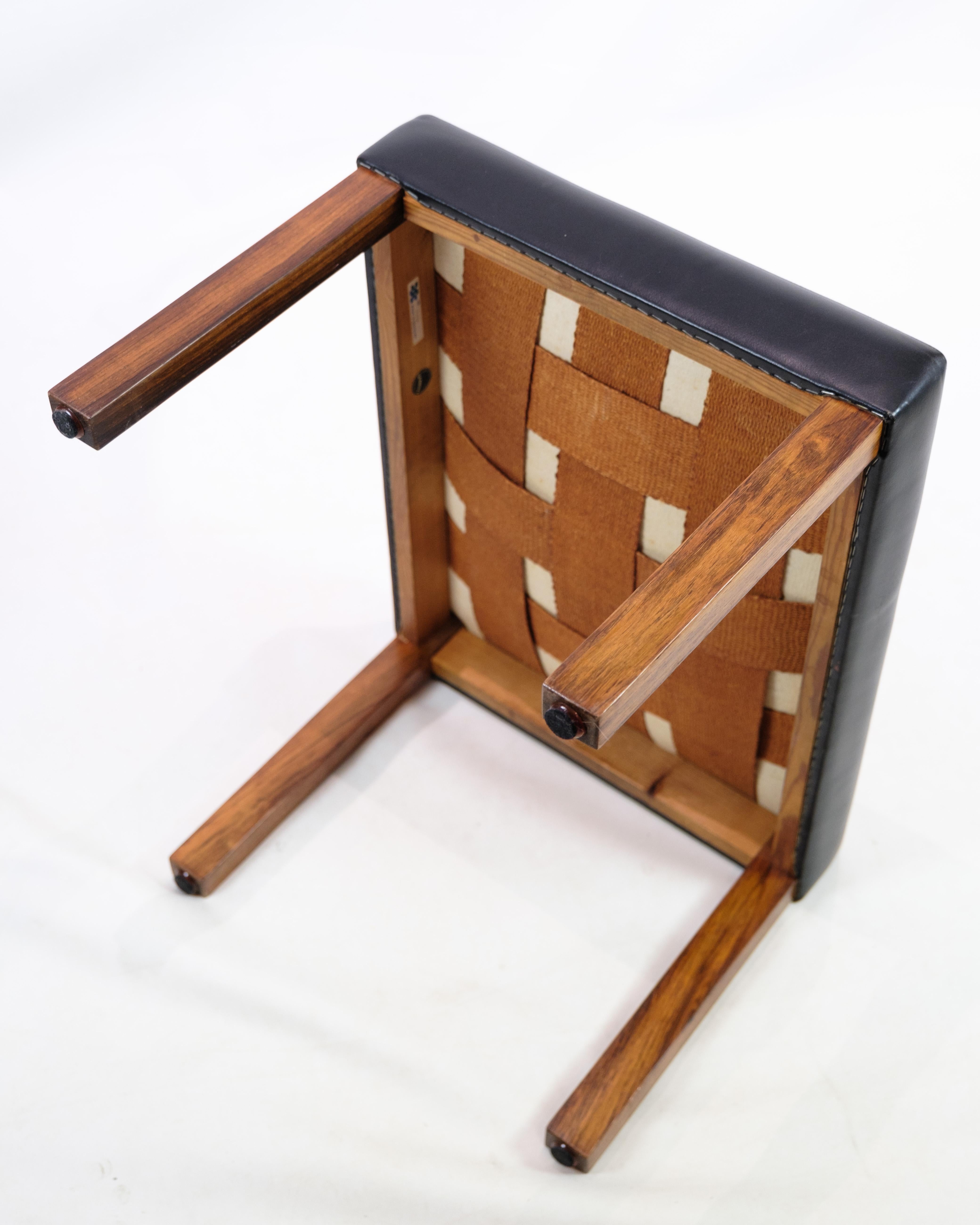 Stool Made In Black Leather With Rosewood Legs, Danish Design From 1960s For Sale 4