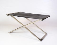 Hocker aus gebürstetem Stahl mit schwarzem Leder von Michael Christensen