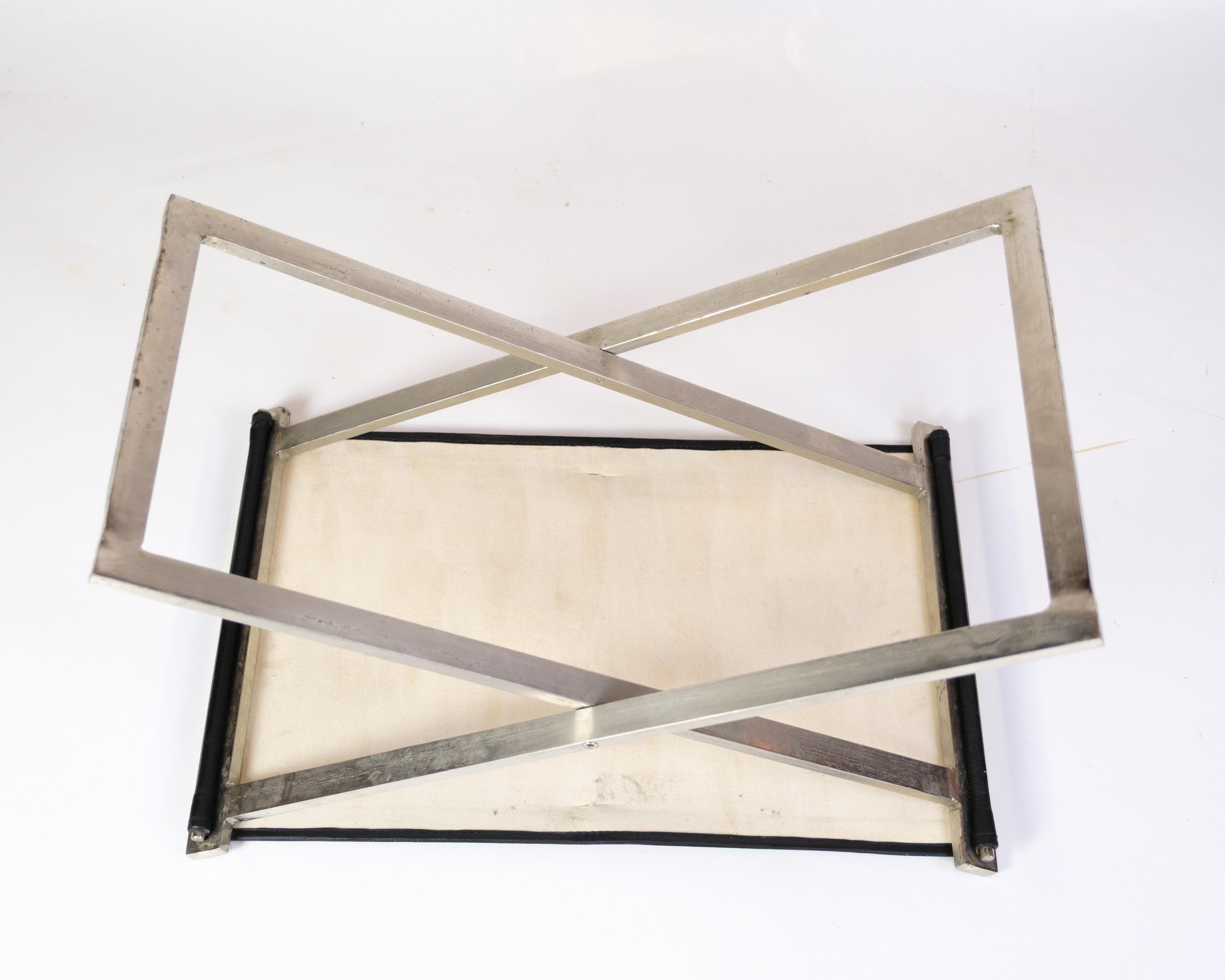 Mid-Century moderno Sgabello in acciaio spazzolato e pelle nera di Michael Christensen in vendita