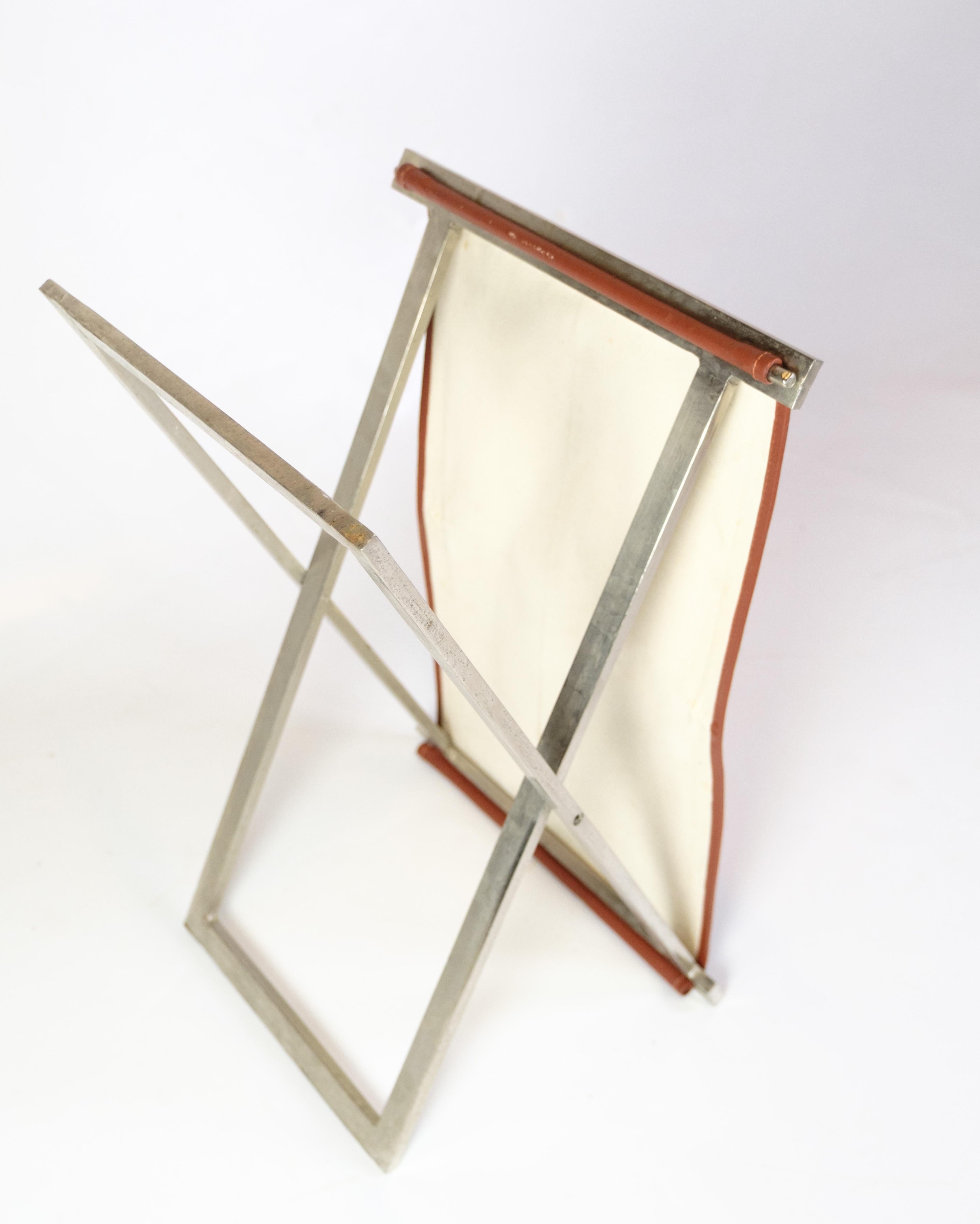 Hocker aus gebürstetem Stahl mit cognacfarbenem Leder von Michael Christensen im Angebot 1