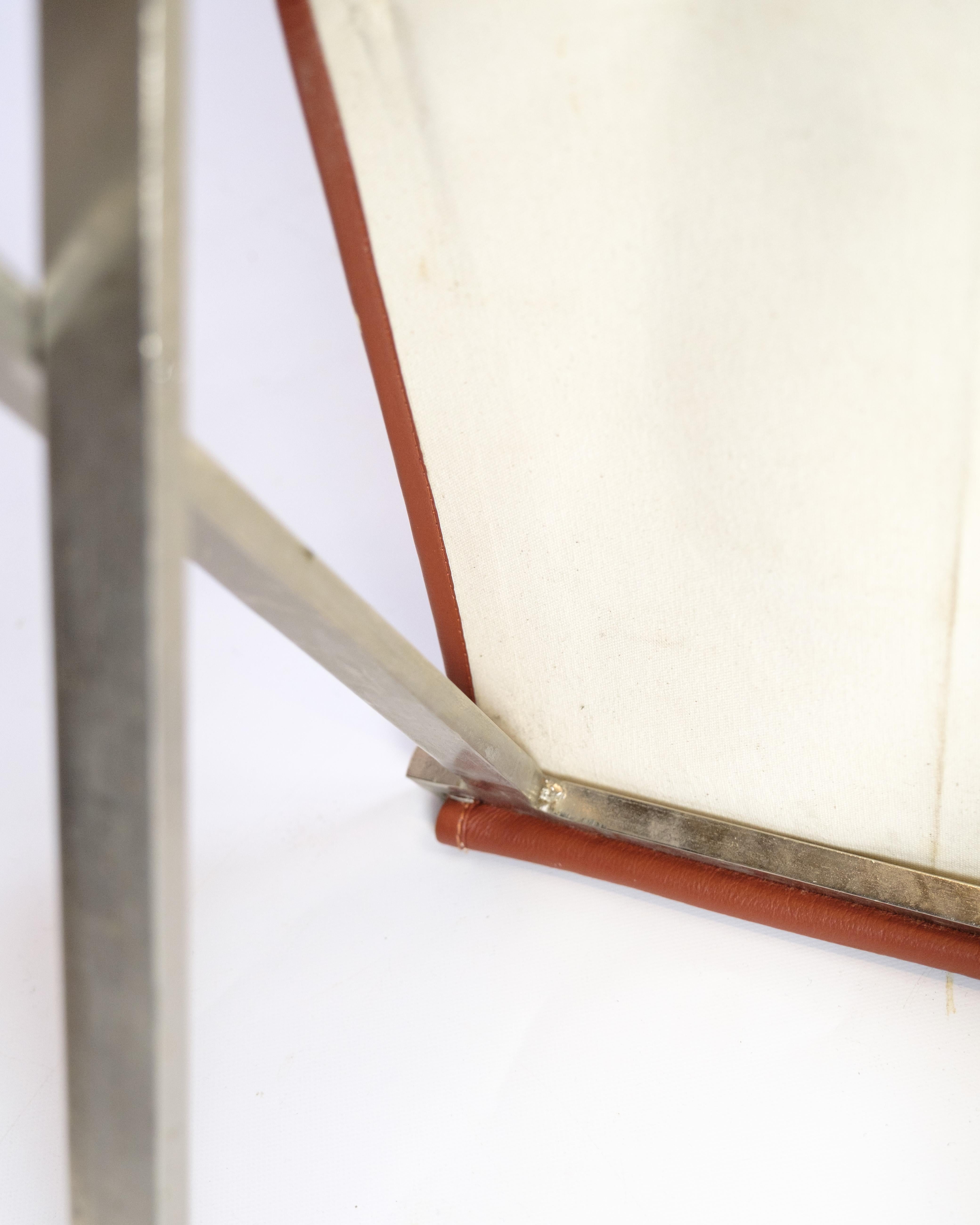 Hocker aus gebürstetem Stahl mit cognacfarbenem Leder von Michael Christensen im Angebot 3