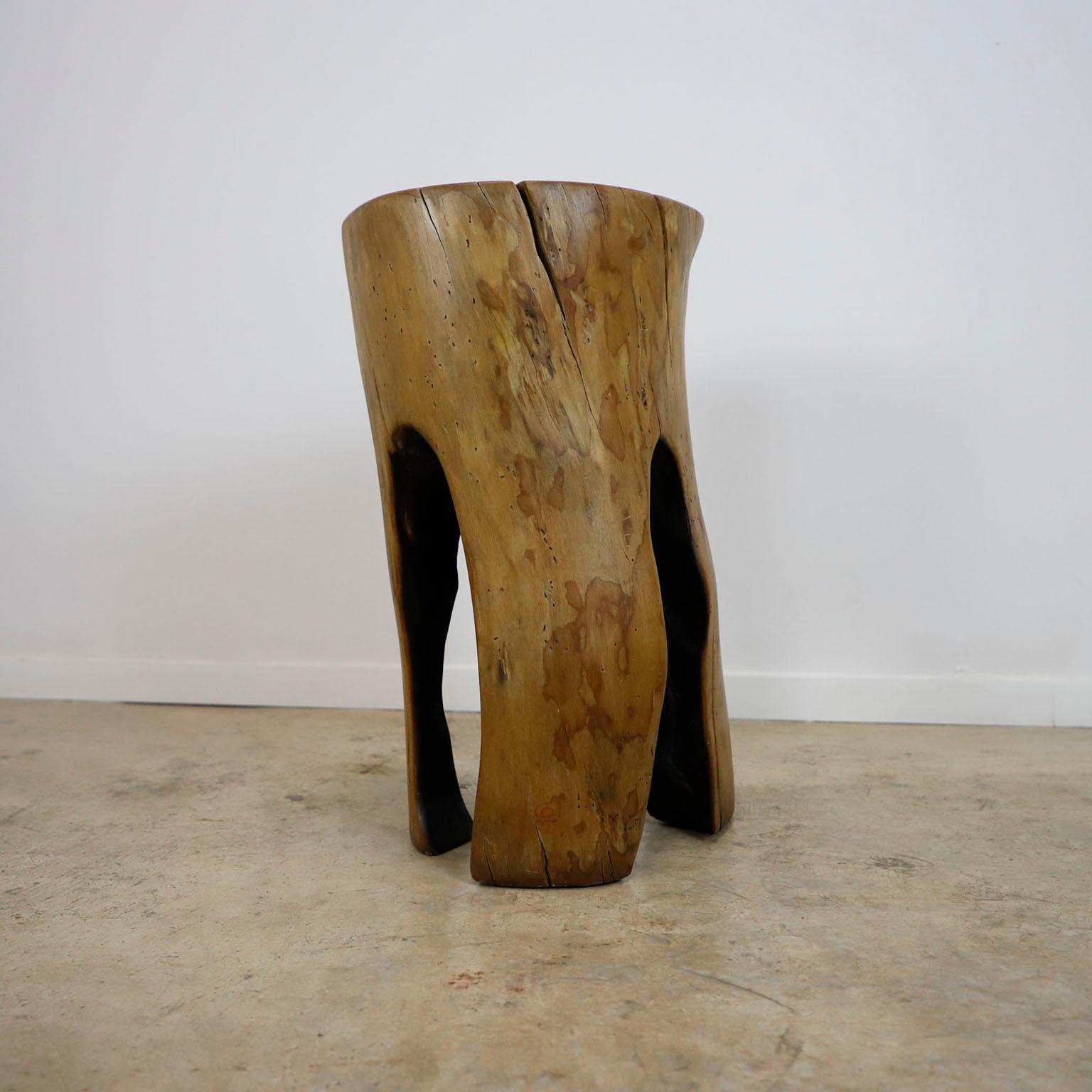 We offer this primitive petite stool made in solid wood. Made in Mexico hand carved. Ready to use as stool or side table.