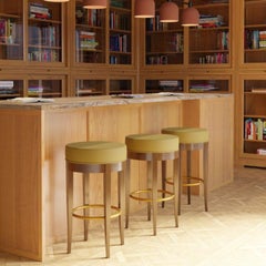 Stool Made of Solid Cherry Wood with Brass Footrest, by Morelato