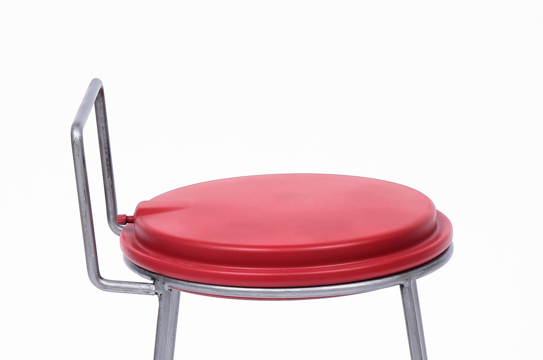 Stool Metal Upcycled Boiler Grey and Red Handcrafted by Marta Torrent For Sale 1