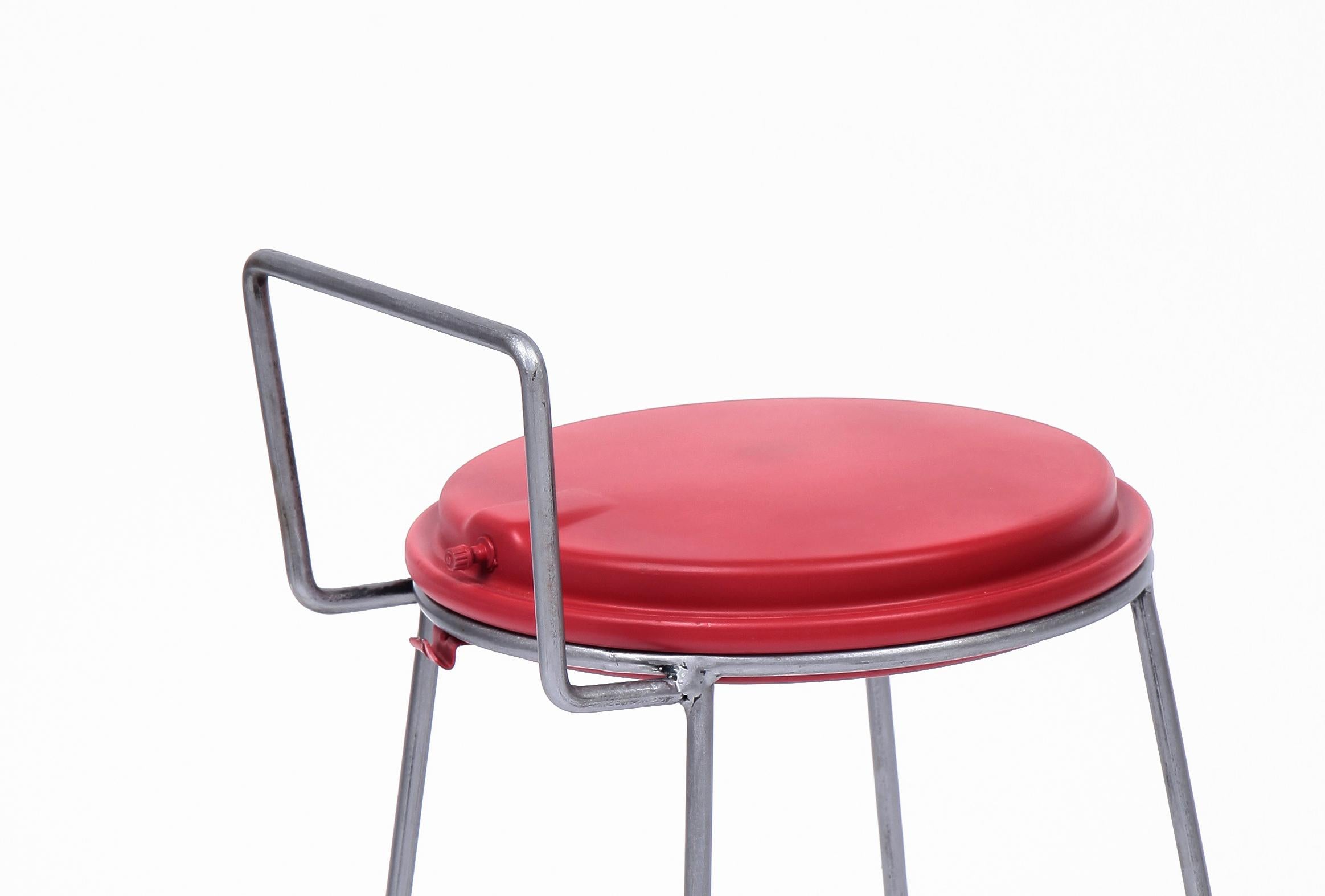 Stool Metal Upcycled Boiler Grey and Red Handcrafted by Marta Torrent For Sale 2