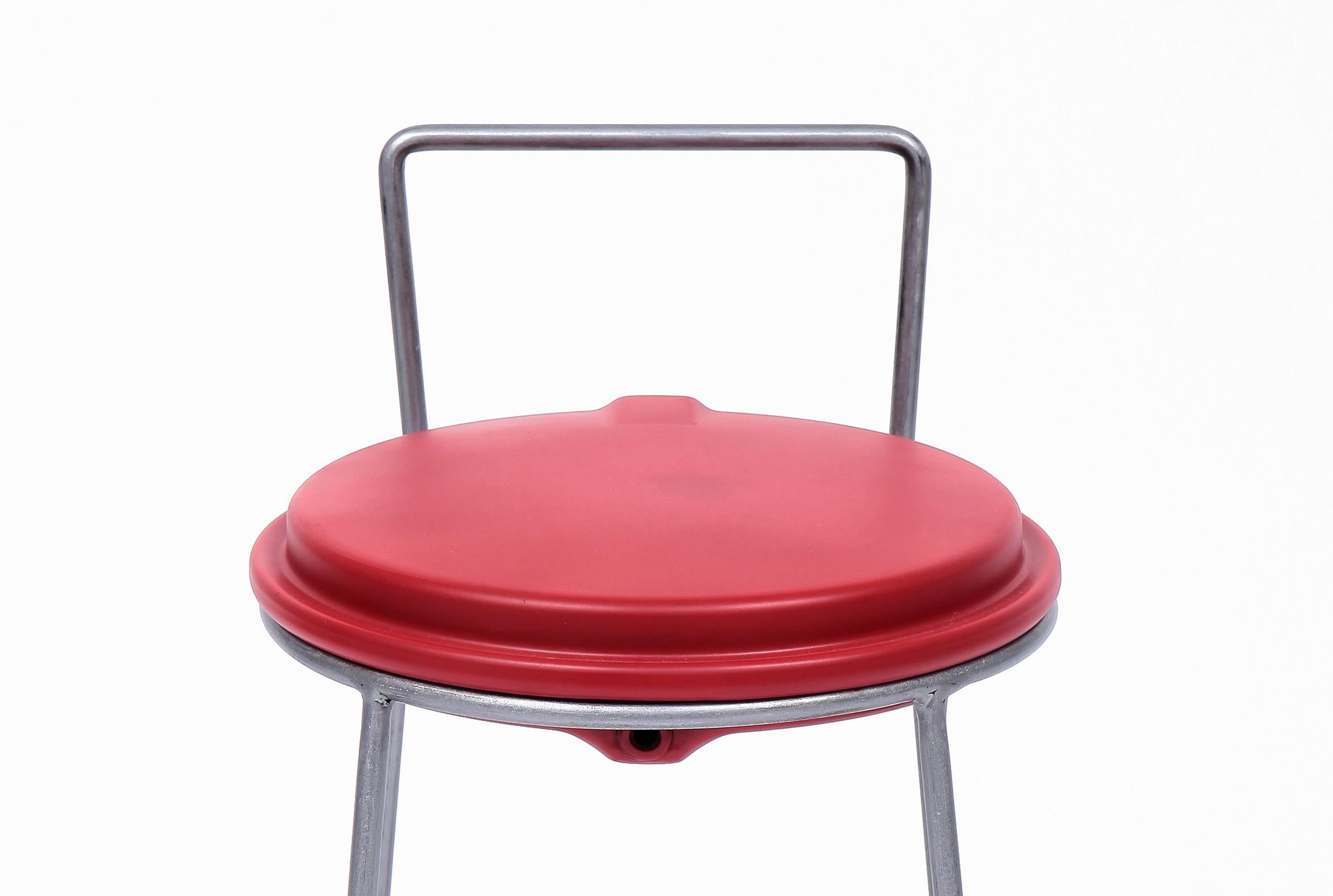 Stool Metal Upcycled Boiler Grey and Red Handcrafted by Marta Torrent For Sale 3