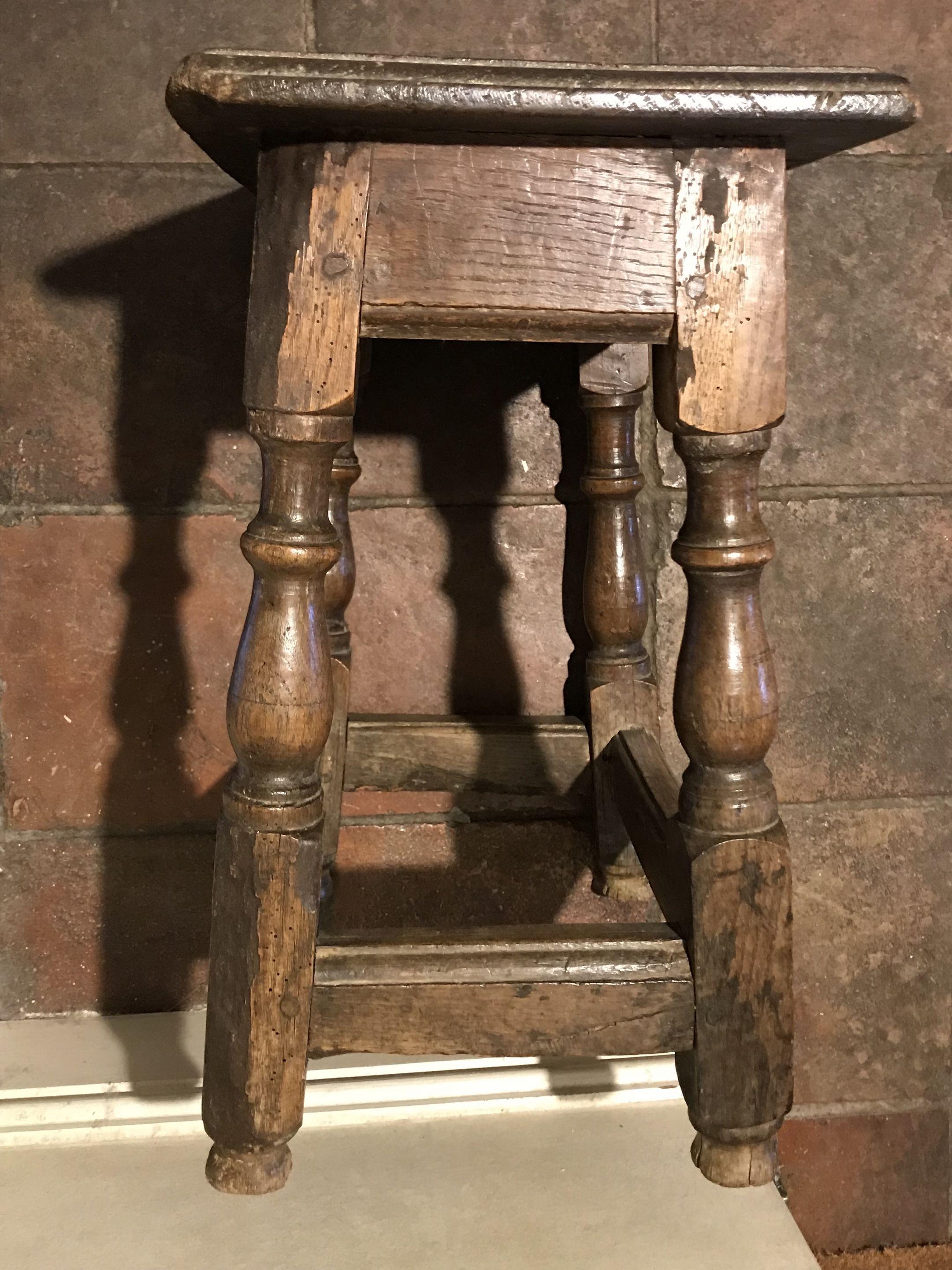 Joinery Stool, Mid-17th Century, English Charles II, Oak For Sale